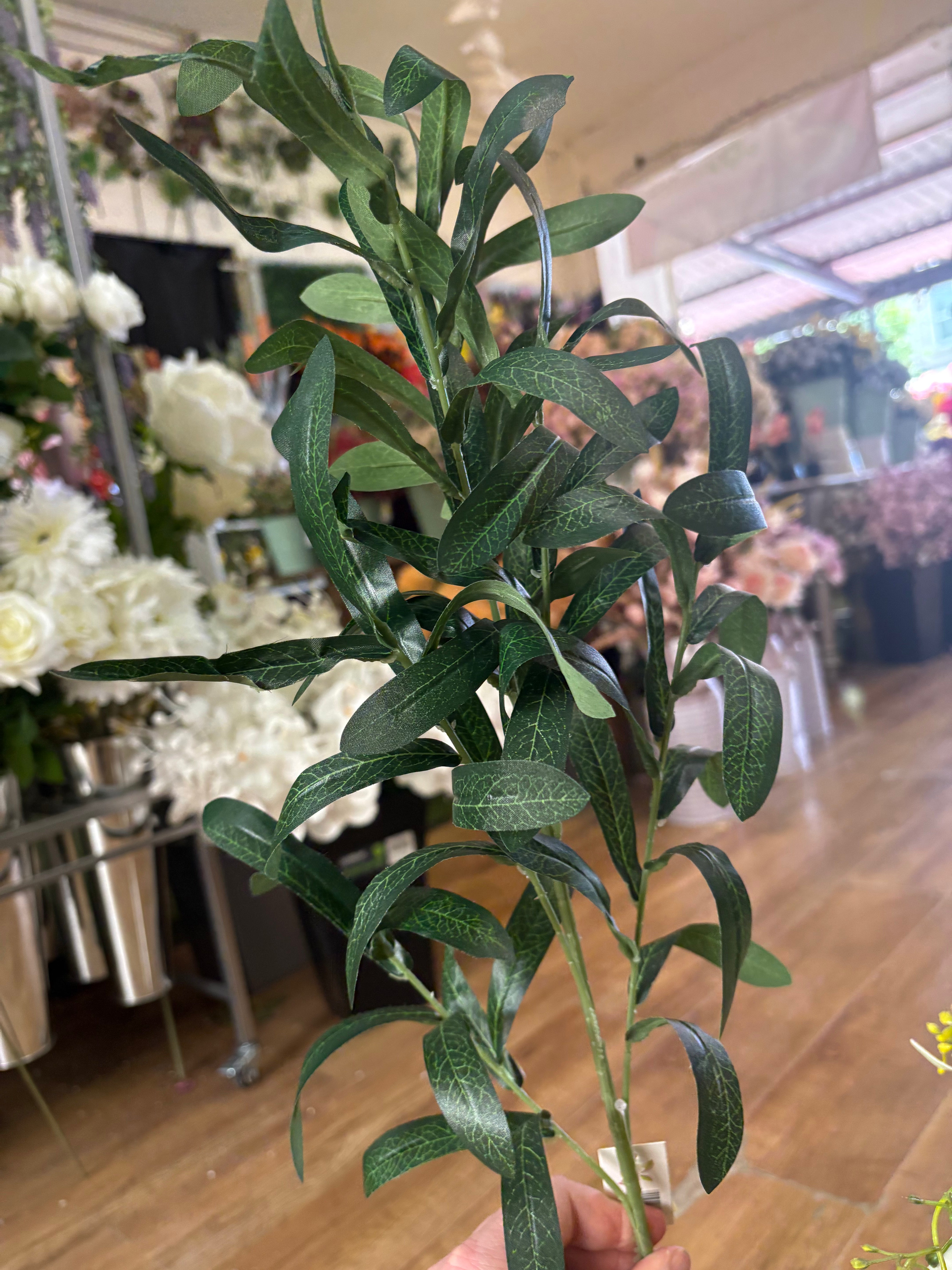 Long stem deep green olive leaf spray