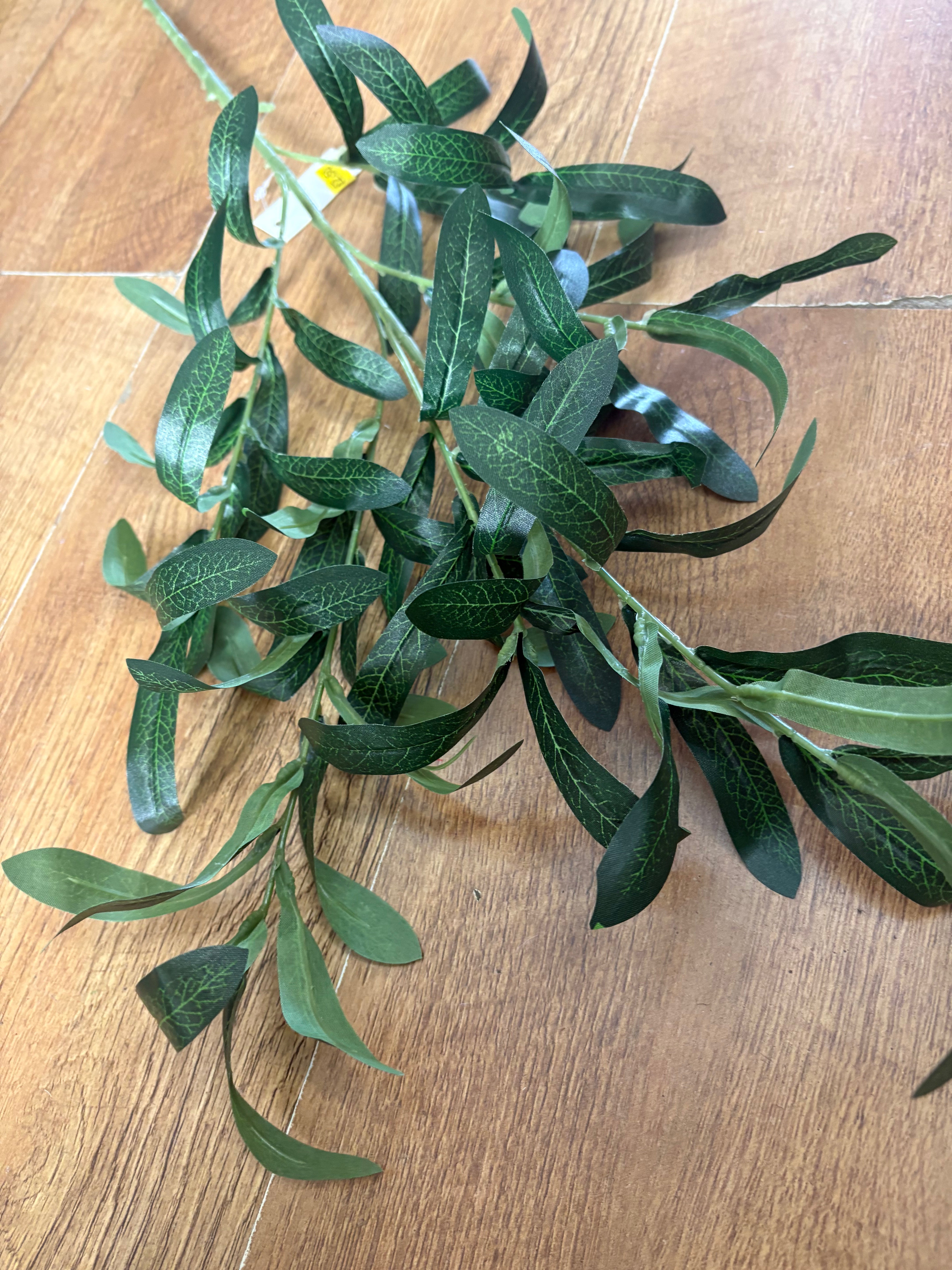 Long stem deep green olive leaf spray