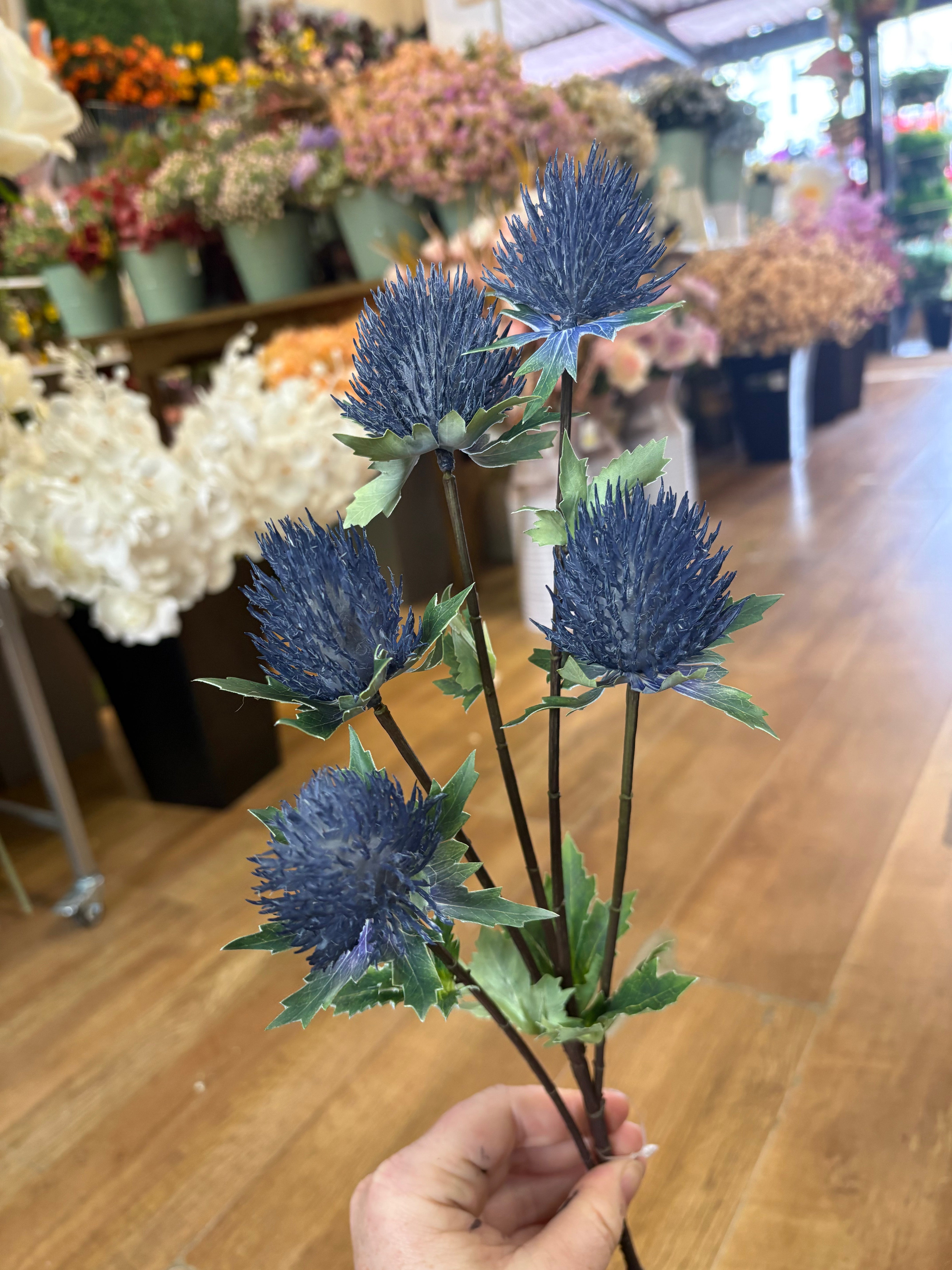 75cm tall 5 headed blue premium thistle spray