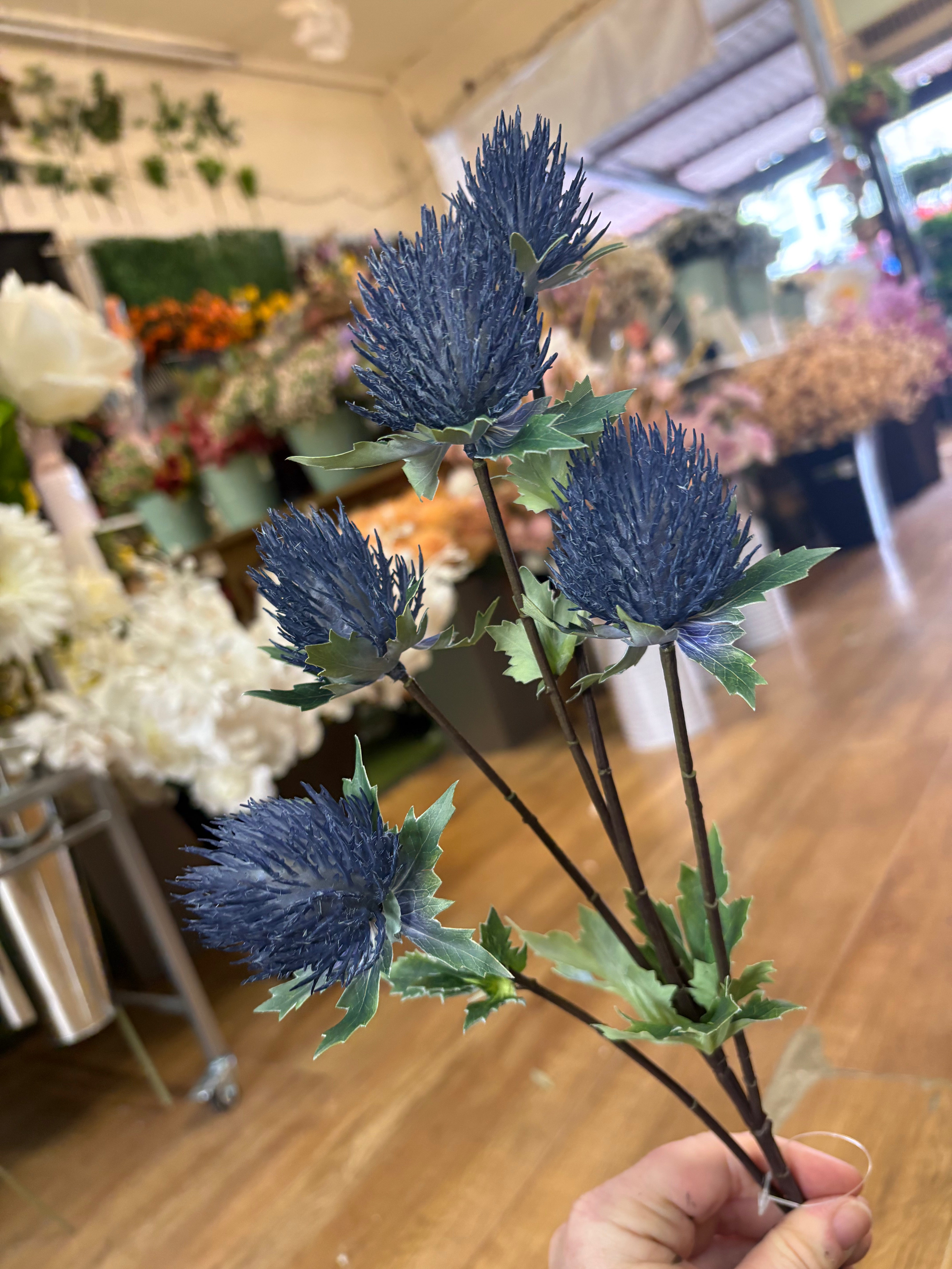 75cm tall 5 headed blue premium thistle spray