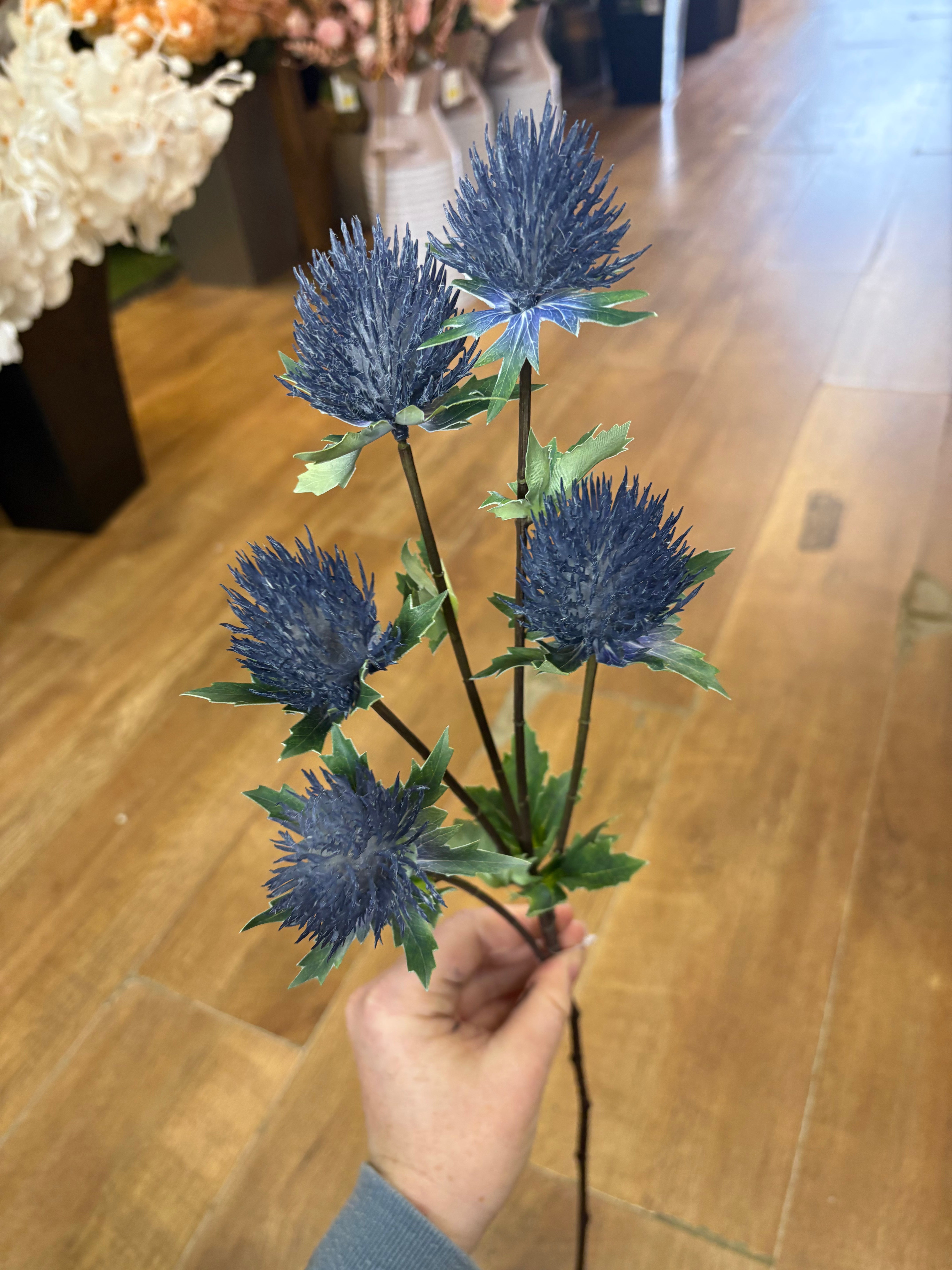75cm tall 5 headed blue premium thistle spray