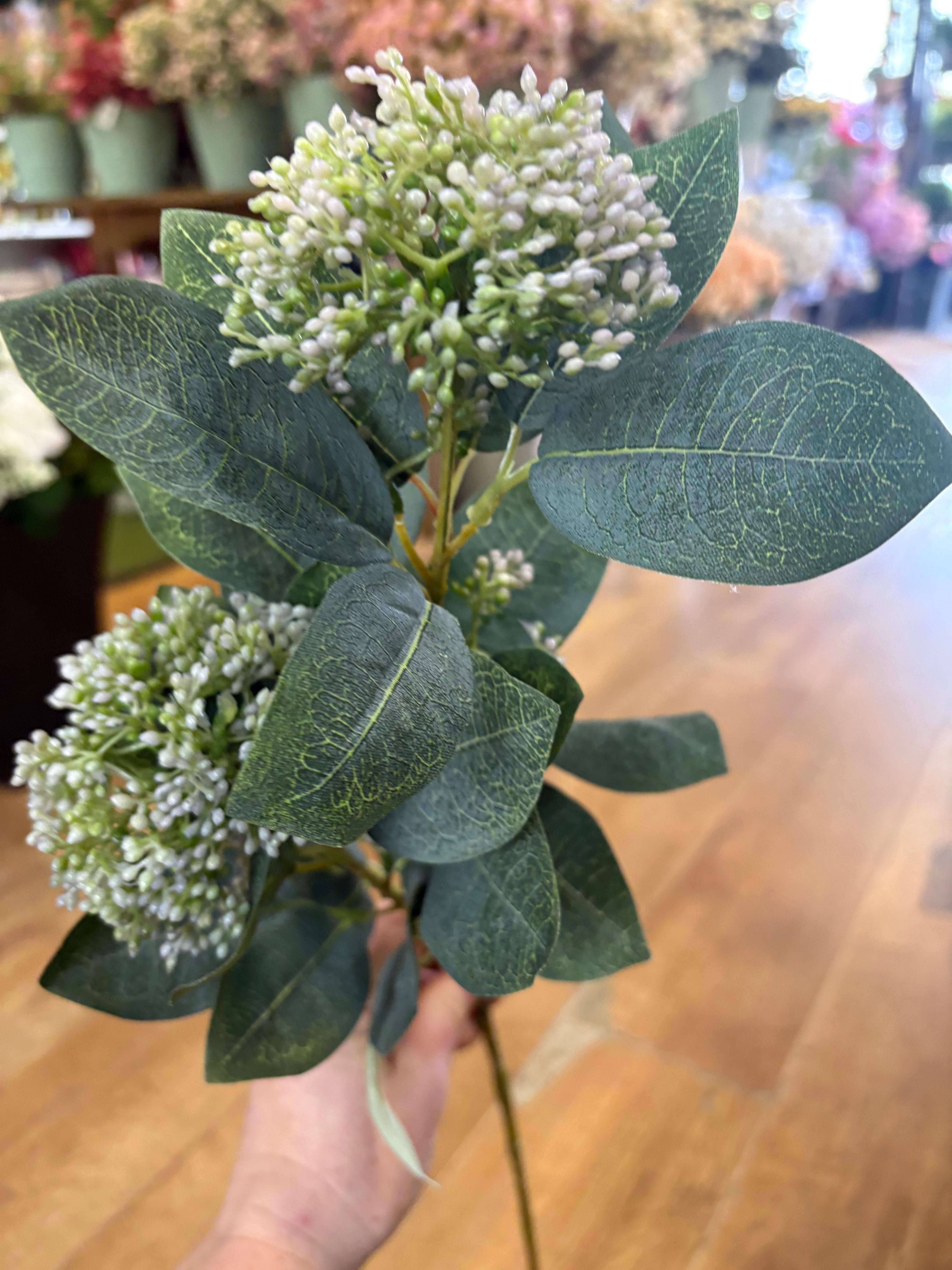 Long stem lilac tinted bushy viburnum spray