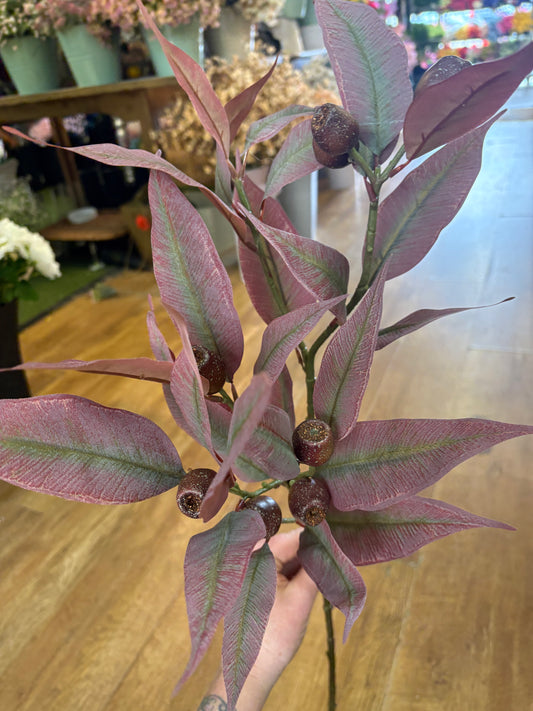 84cm tall premium bushy burgundy gum nut spray