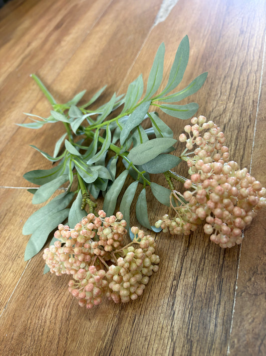 62cm tall pink and cream elderberry spray