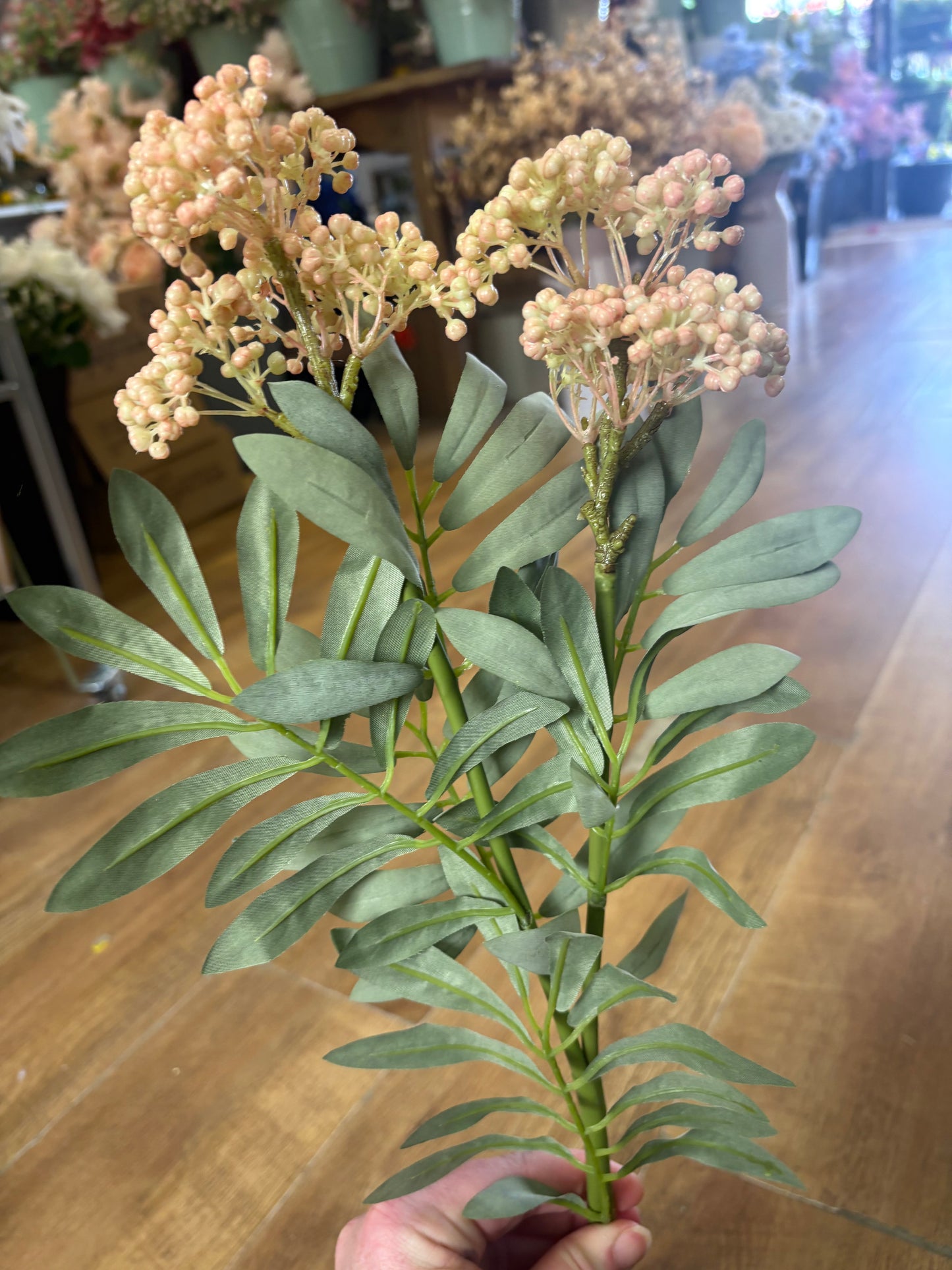 62cm tall pink and cream elderberry spray