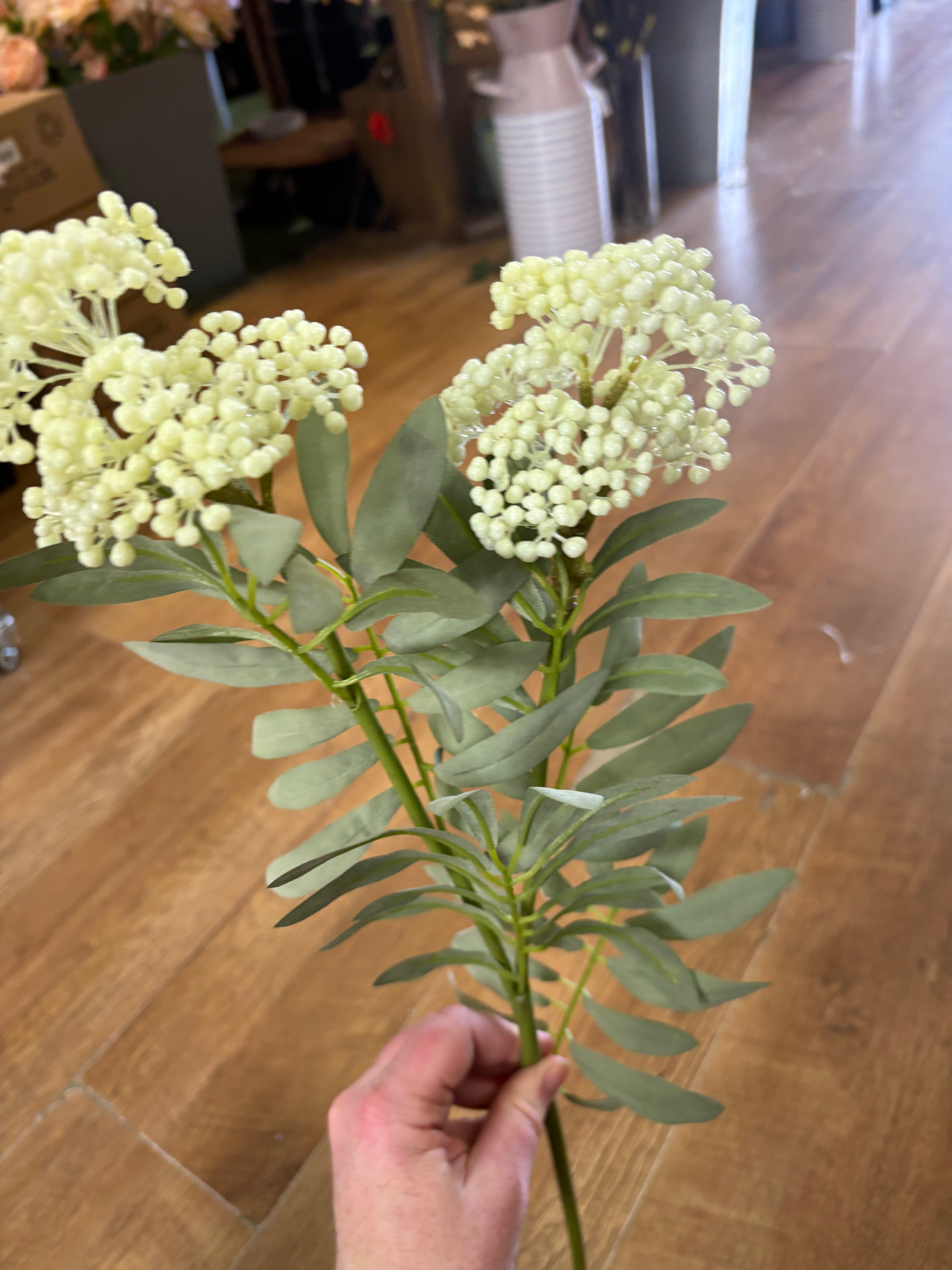 62cm tall cream elderberry spray