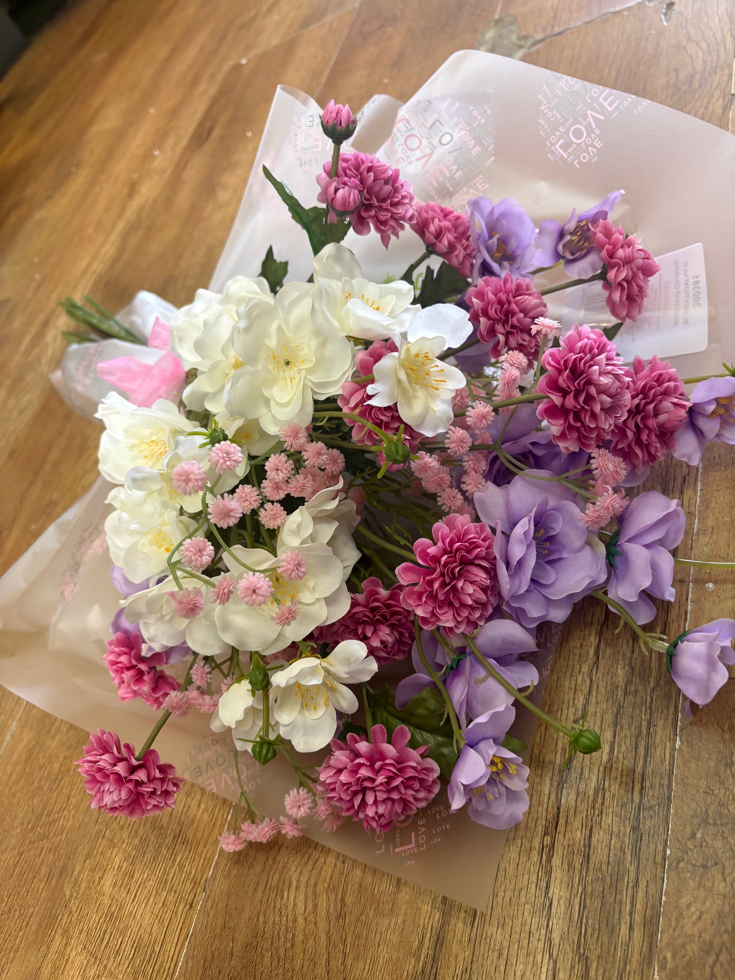Open front bouquet - pink/lilac/white