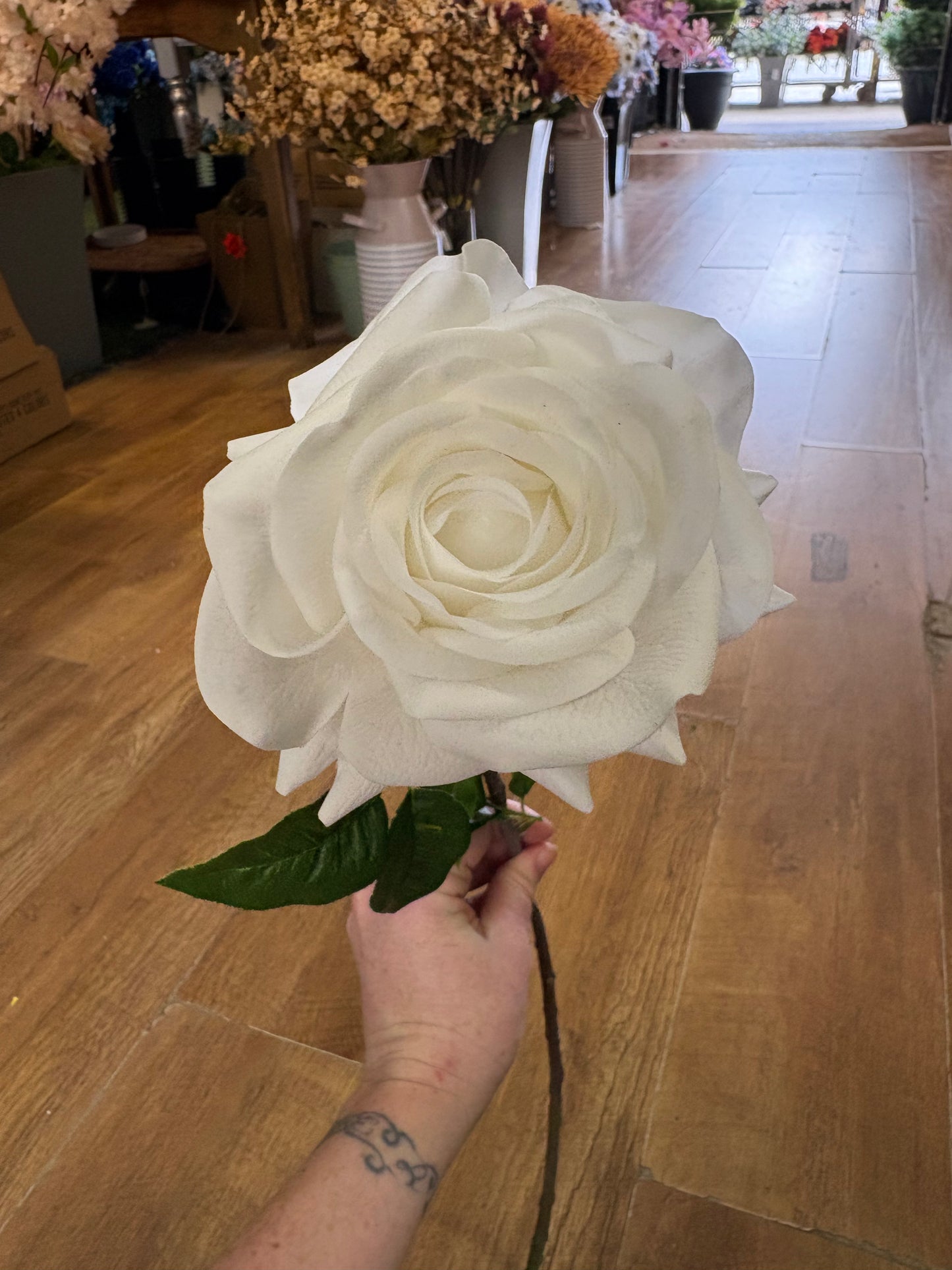 White real touch superior single rose