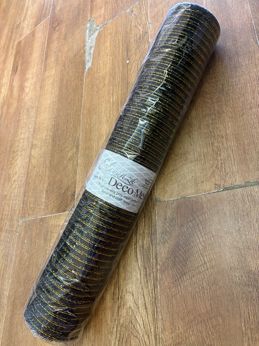 53xm x 9.1m (10 yrds) metallic black and gold deco mesh