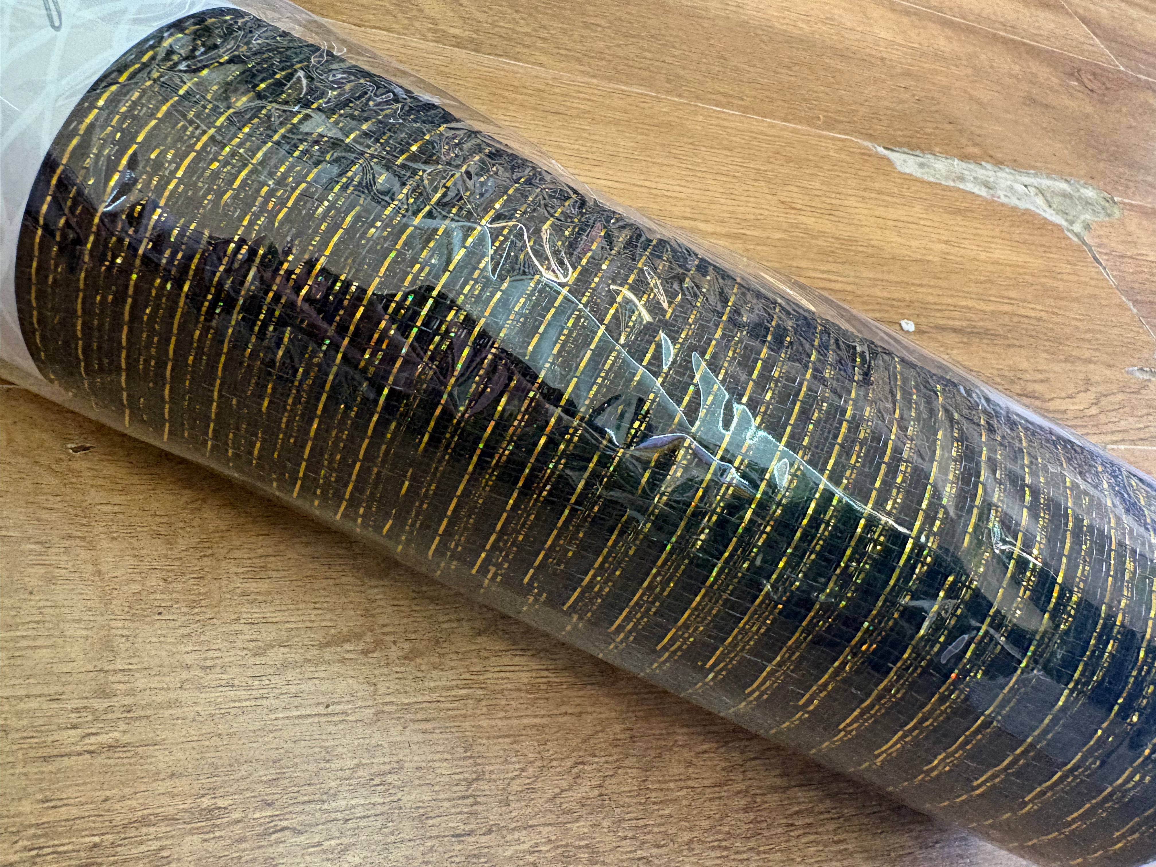 53xm x 9.1m (10 yrds) metallic black and gold deco mesh