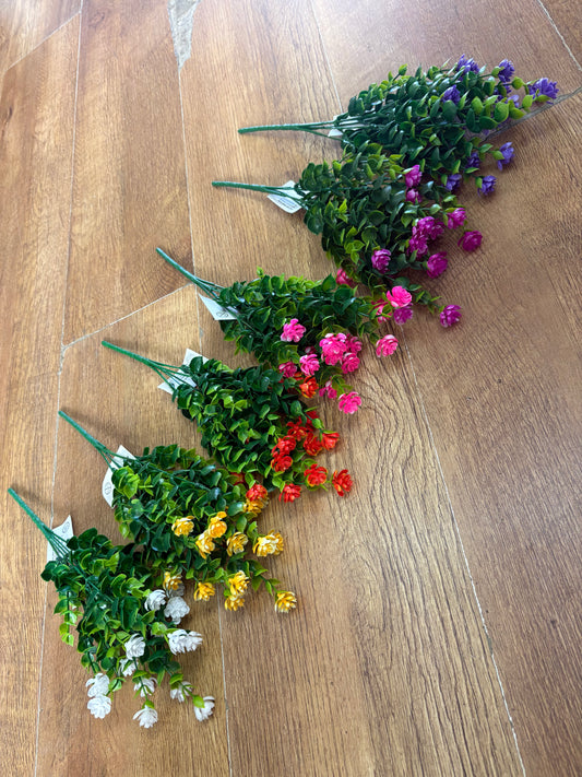 Plastic flowering greenery bunch - 6 colours available