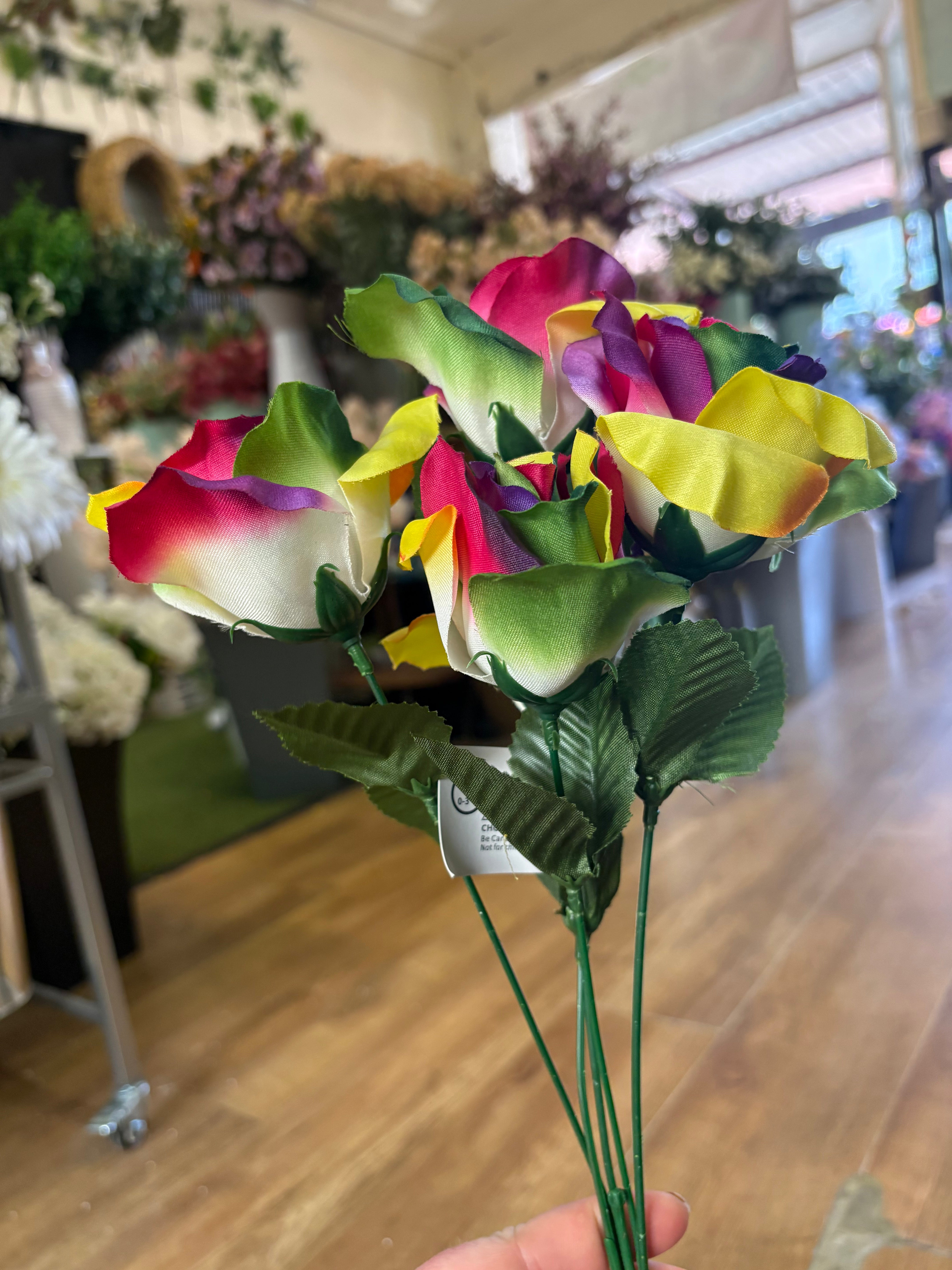 5 headed rainbow rose bunch