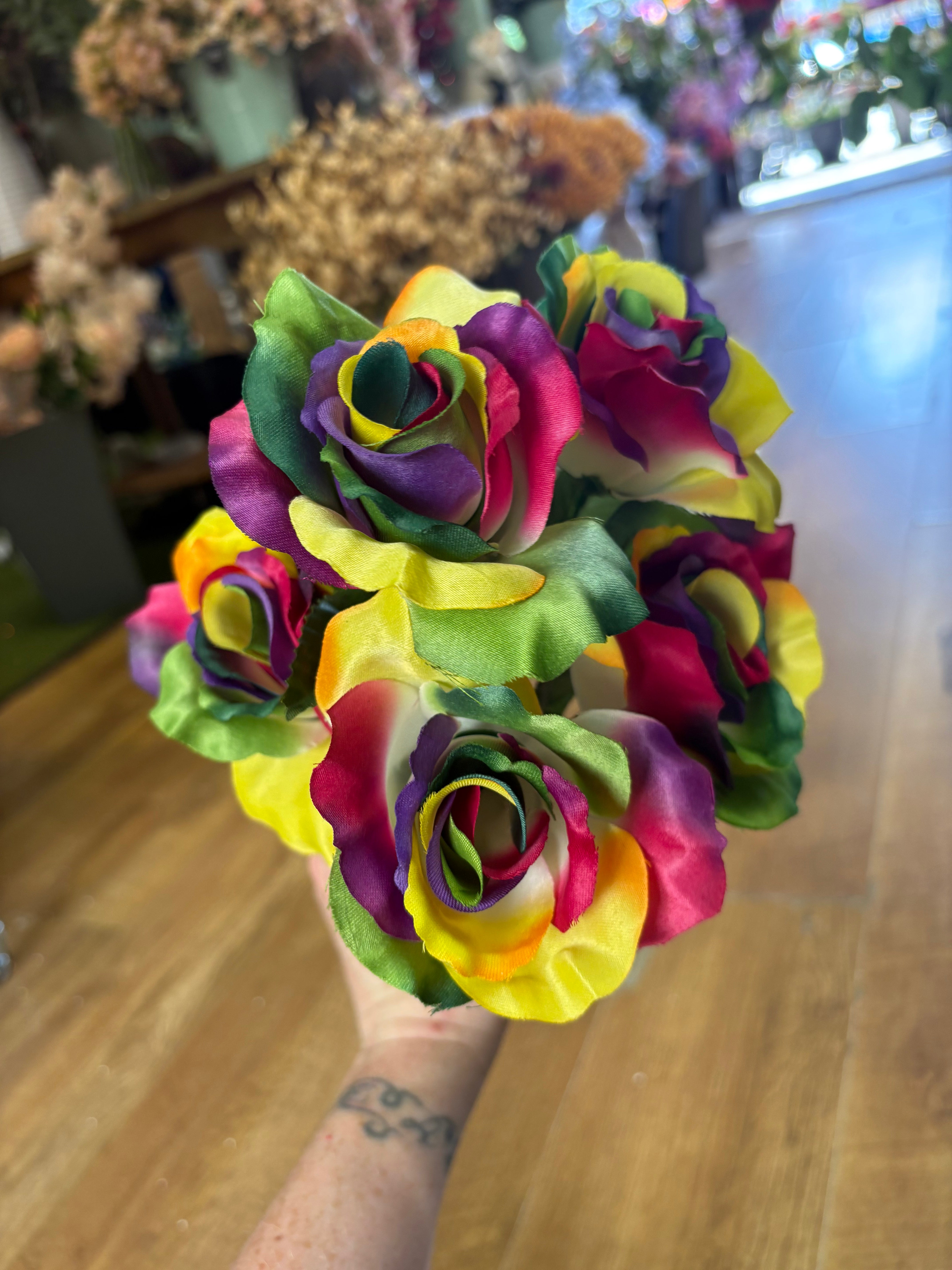 5 headed rainbow rose bunch