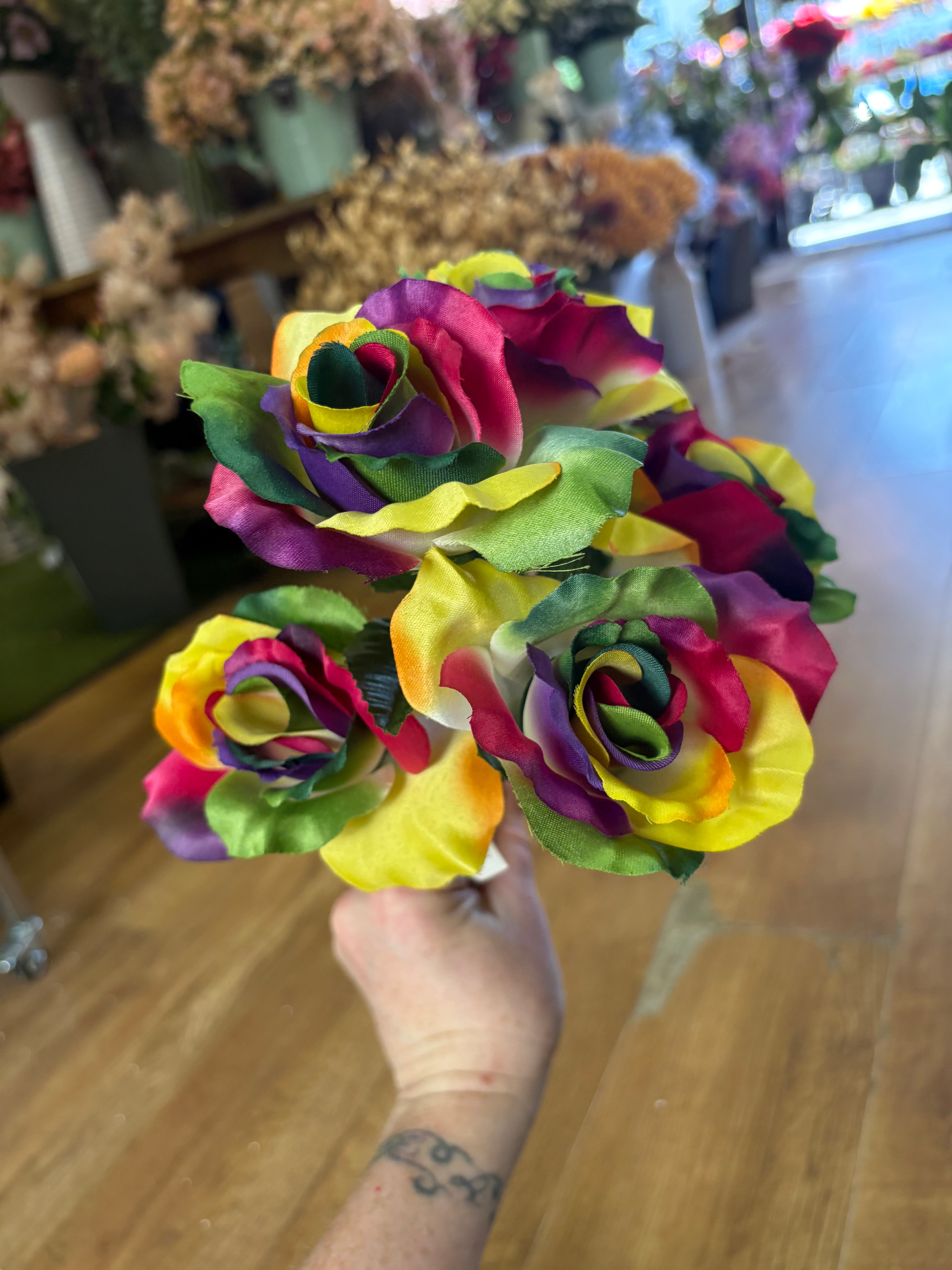 5 headed rainbow rose bunch