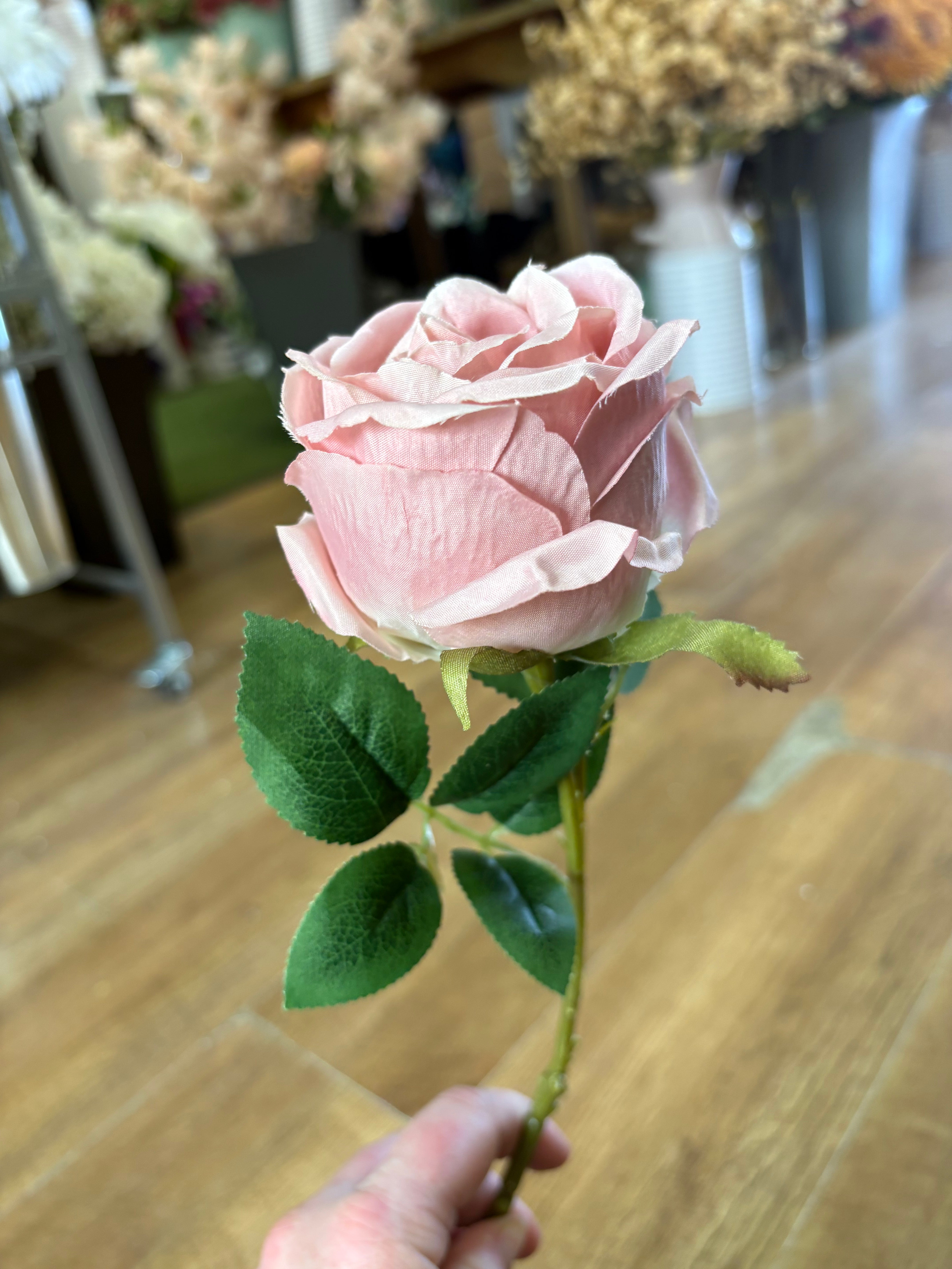 Single pink globe rose (head approx 8/9cm)