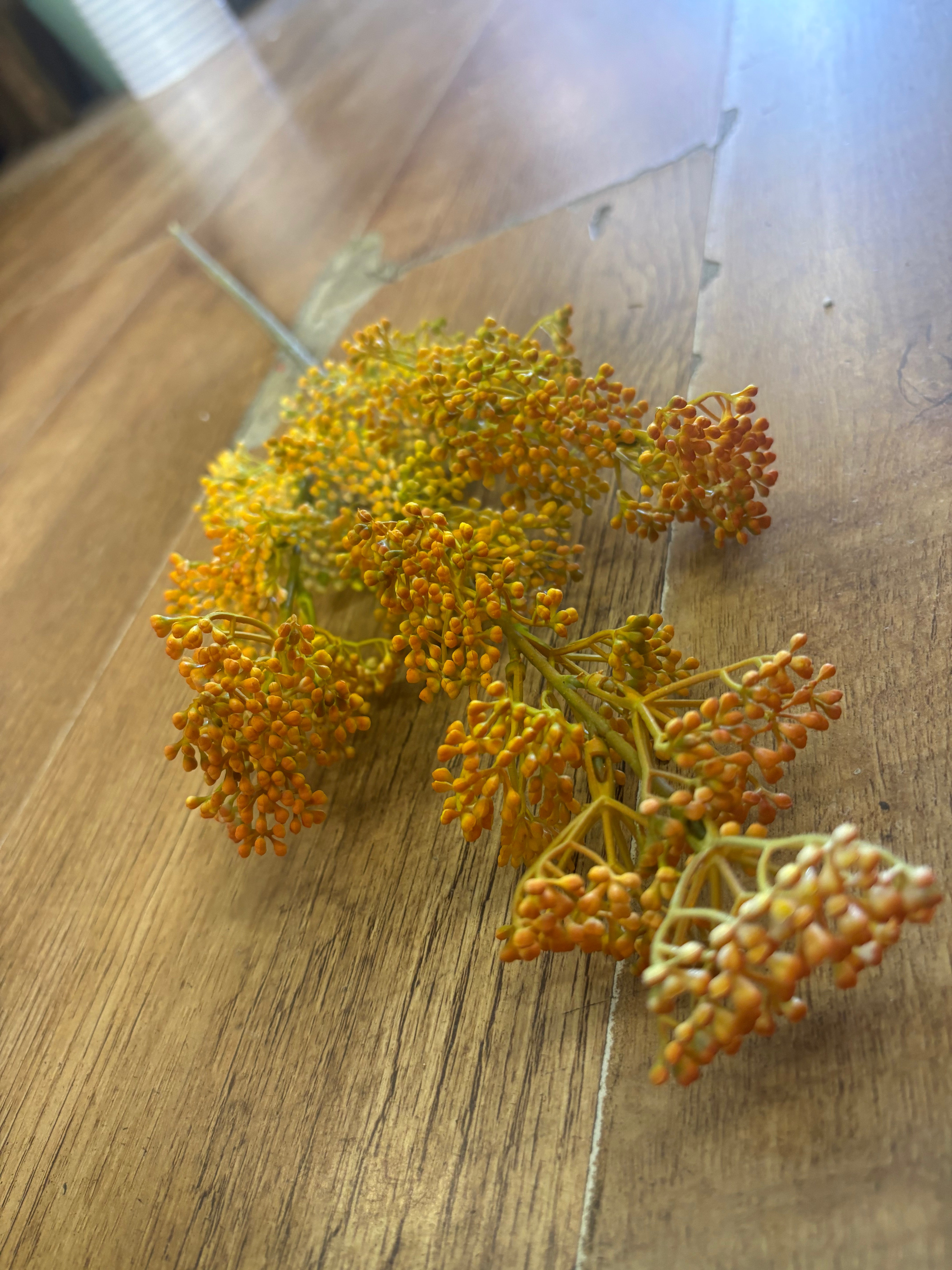 Long stem autumnal yellow and orange mini bud spray