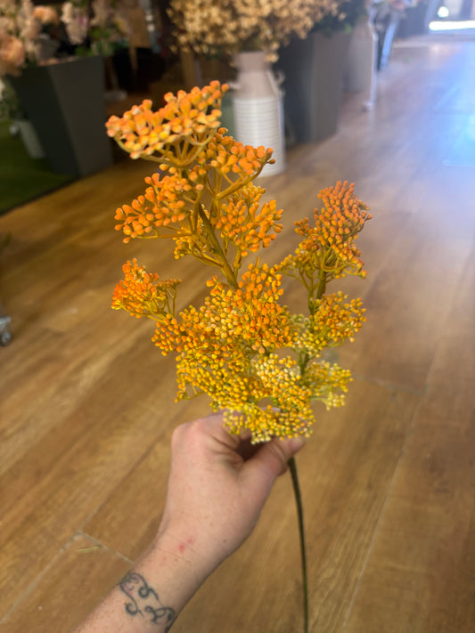 Long stem autumnal yellow and orange mini bud spray