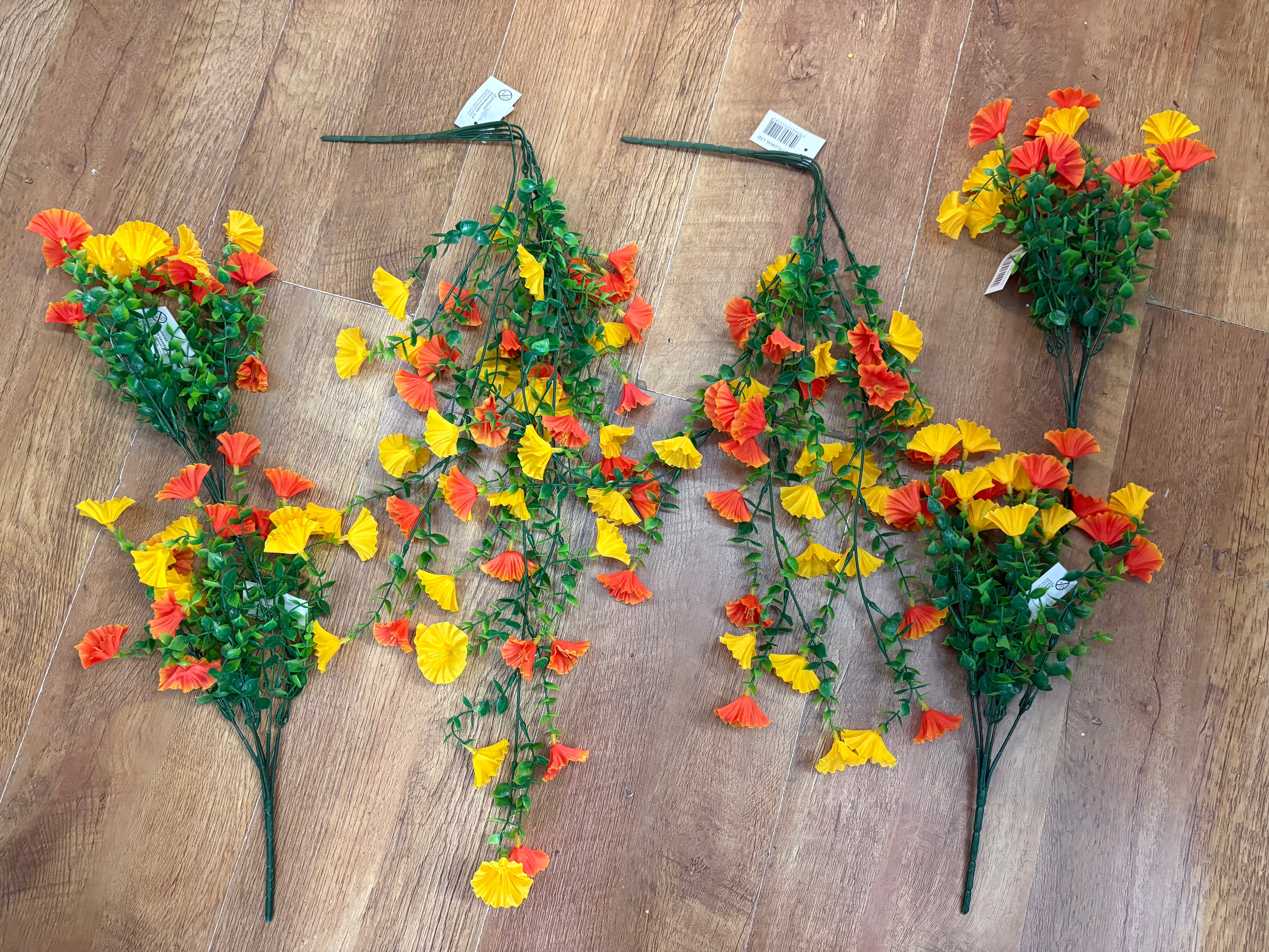Hanging basket bundle - 2 trailers, 4 bunches - orange and yellow