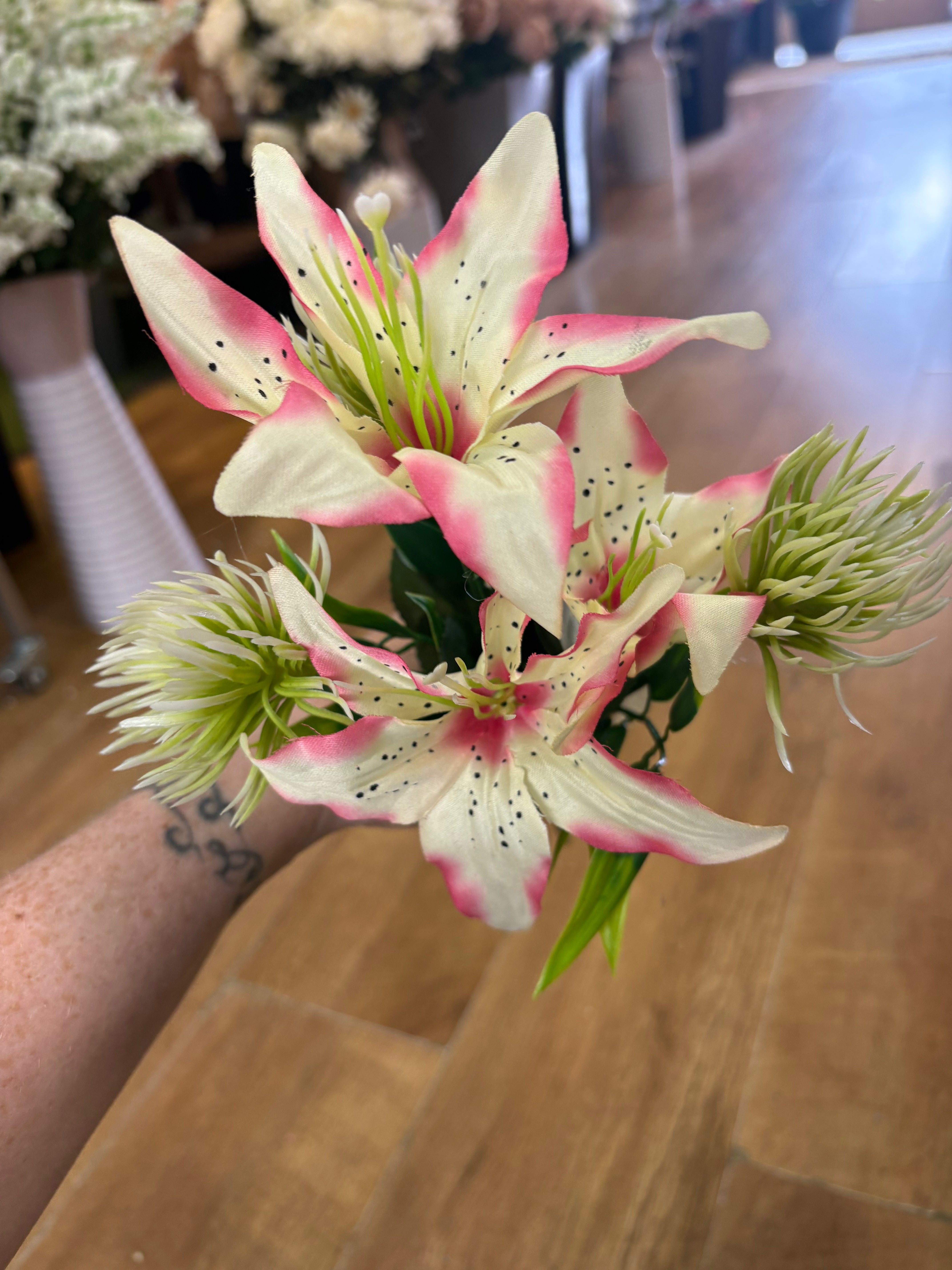 Tiger lily and plastic allium bunch - 6 colours available