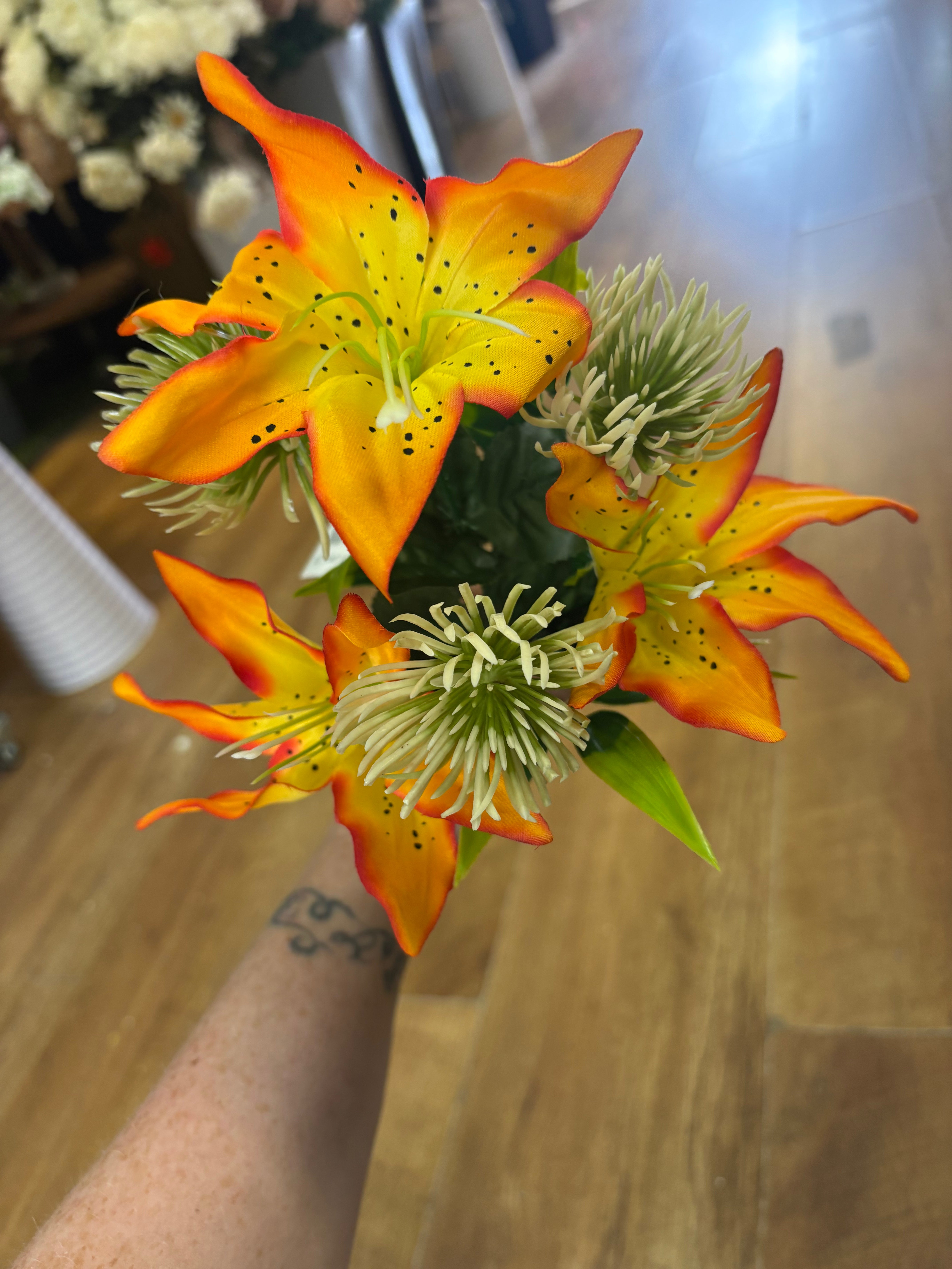 Tiger lily and plastic allium bunch - 6 colours available