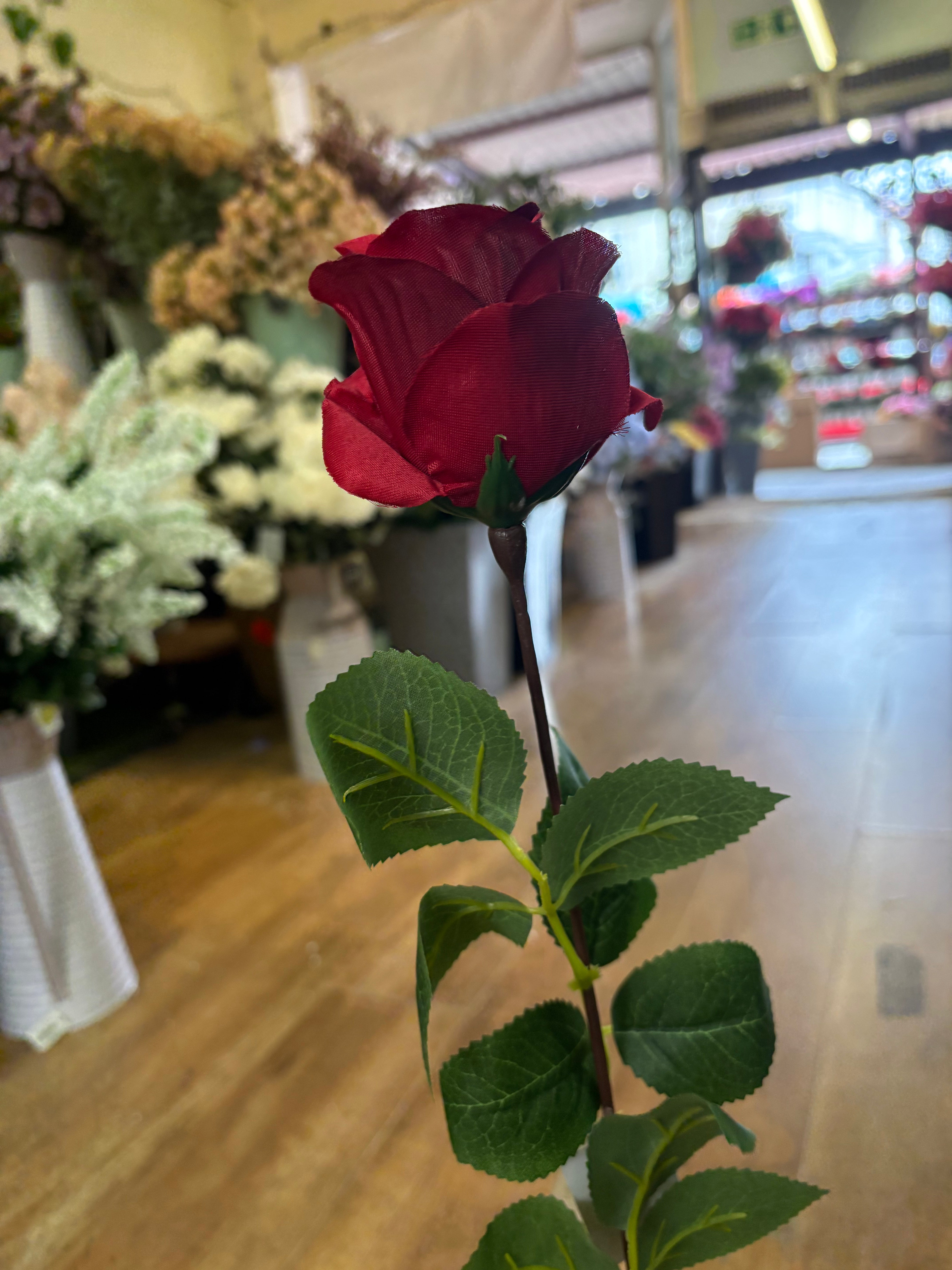 Long stem darker toned red rose - 2 styles available
