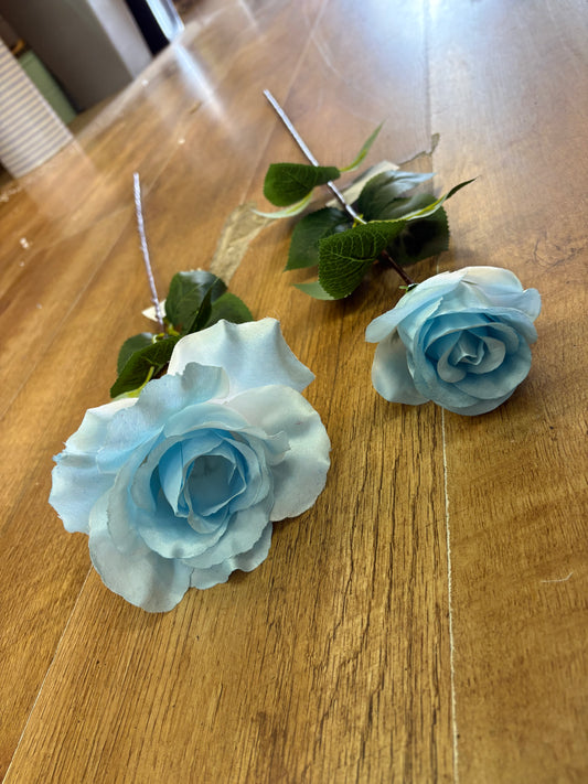 Long stem pale aqua blue rose - 2 styles available