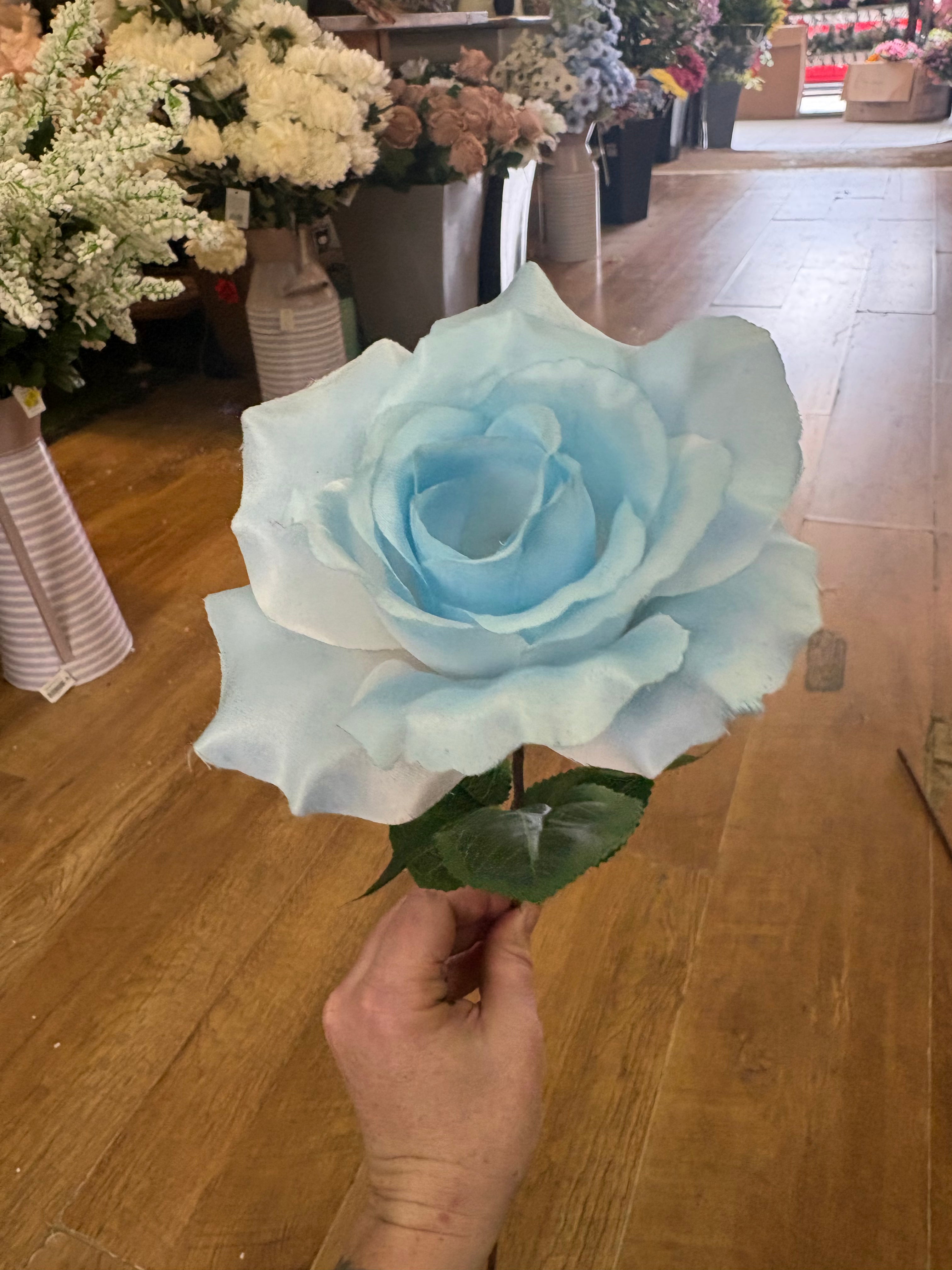 Long stem pale aqua blue rose - 2 styles available