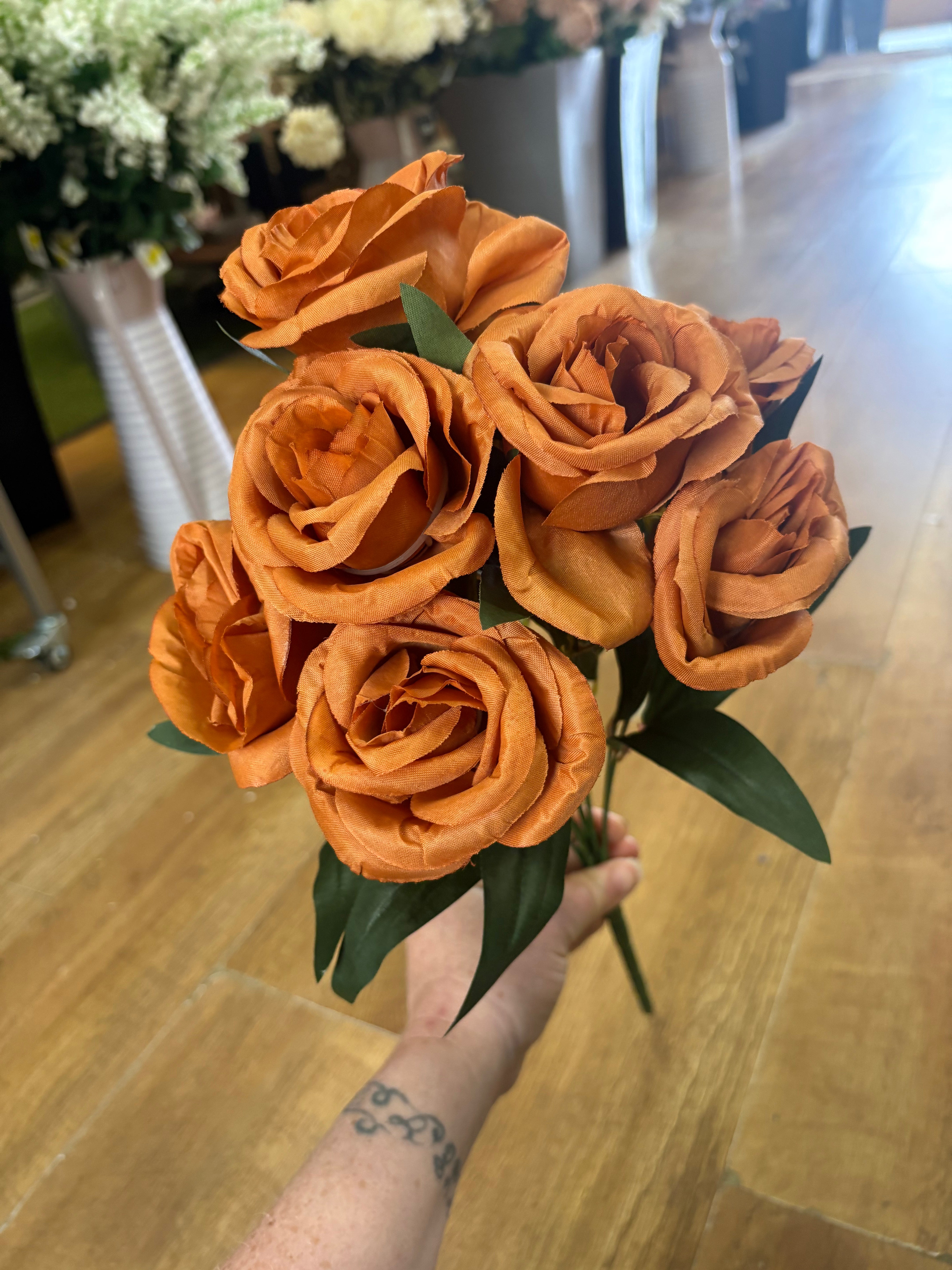 Large 10 headed autumnal cabbage rose bouquet - 4 colours available