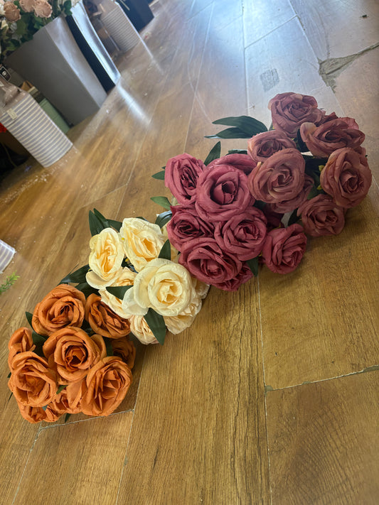 Large 10 headed autumnal cabbage rose bouquet - 4 colours available