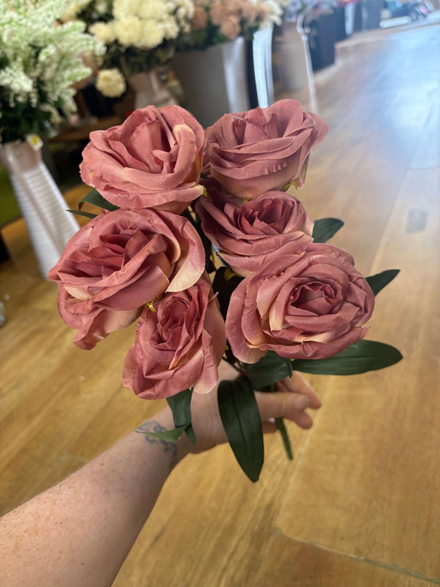 Large 10 headed autumnal cabbage rose bouquet - 4 colours available