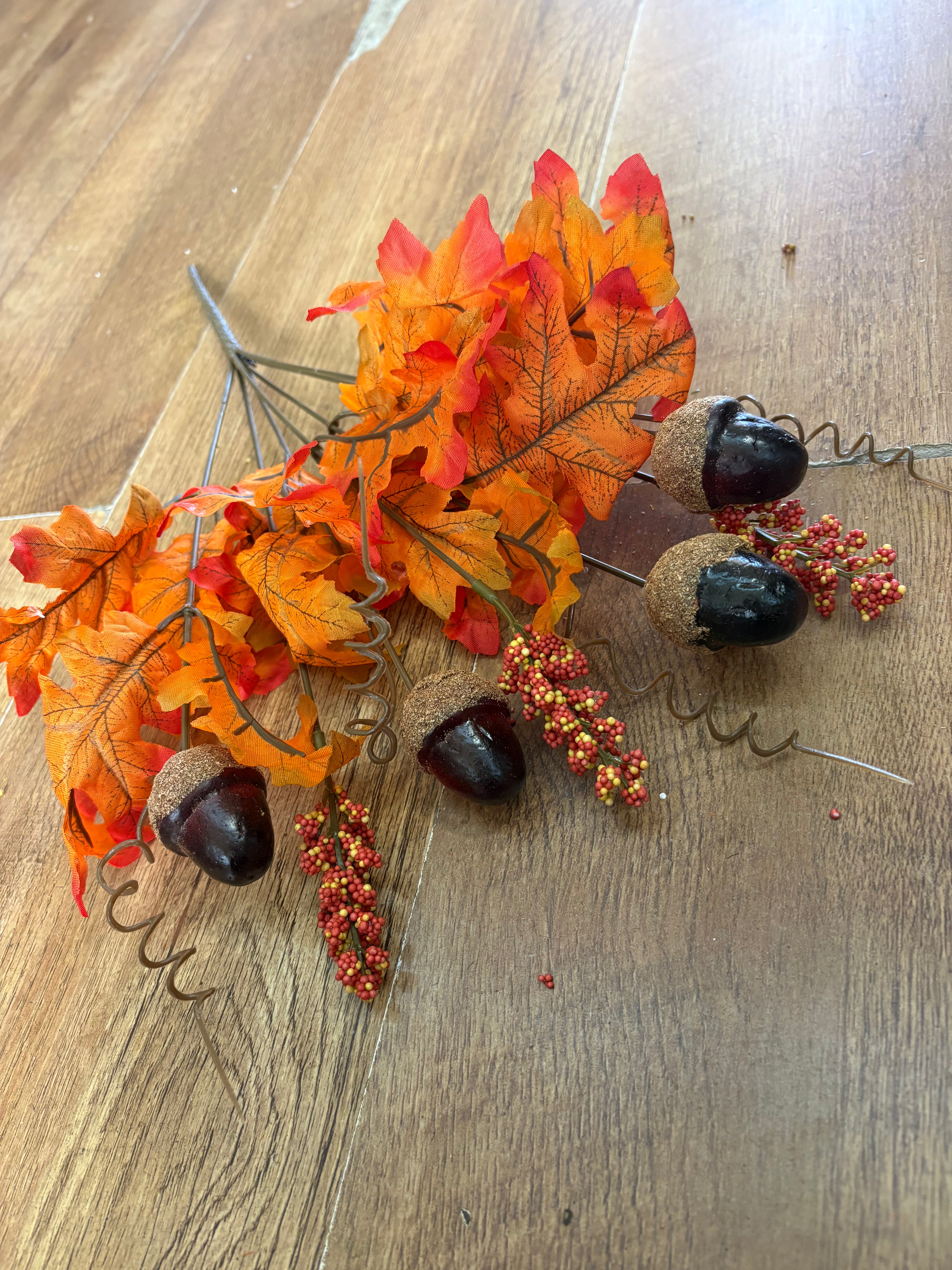 Autumnal orange acorn and foliage bunch