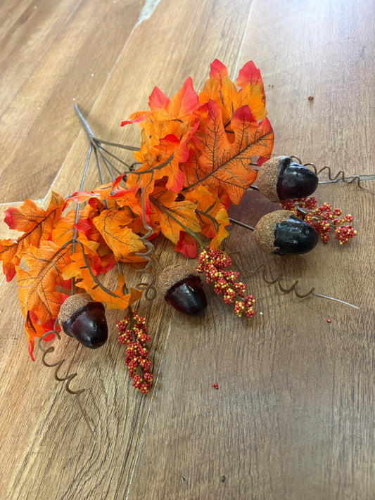 Autumnal orange acorn and foliage bunch