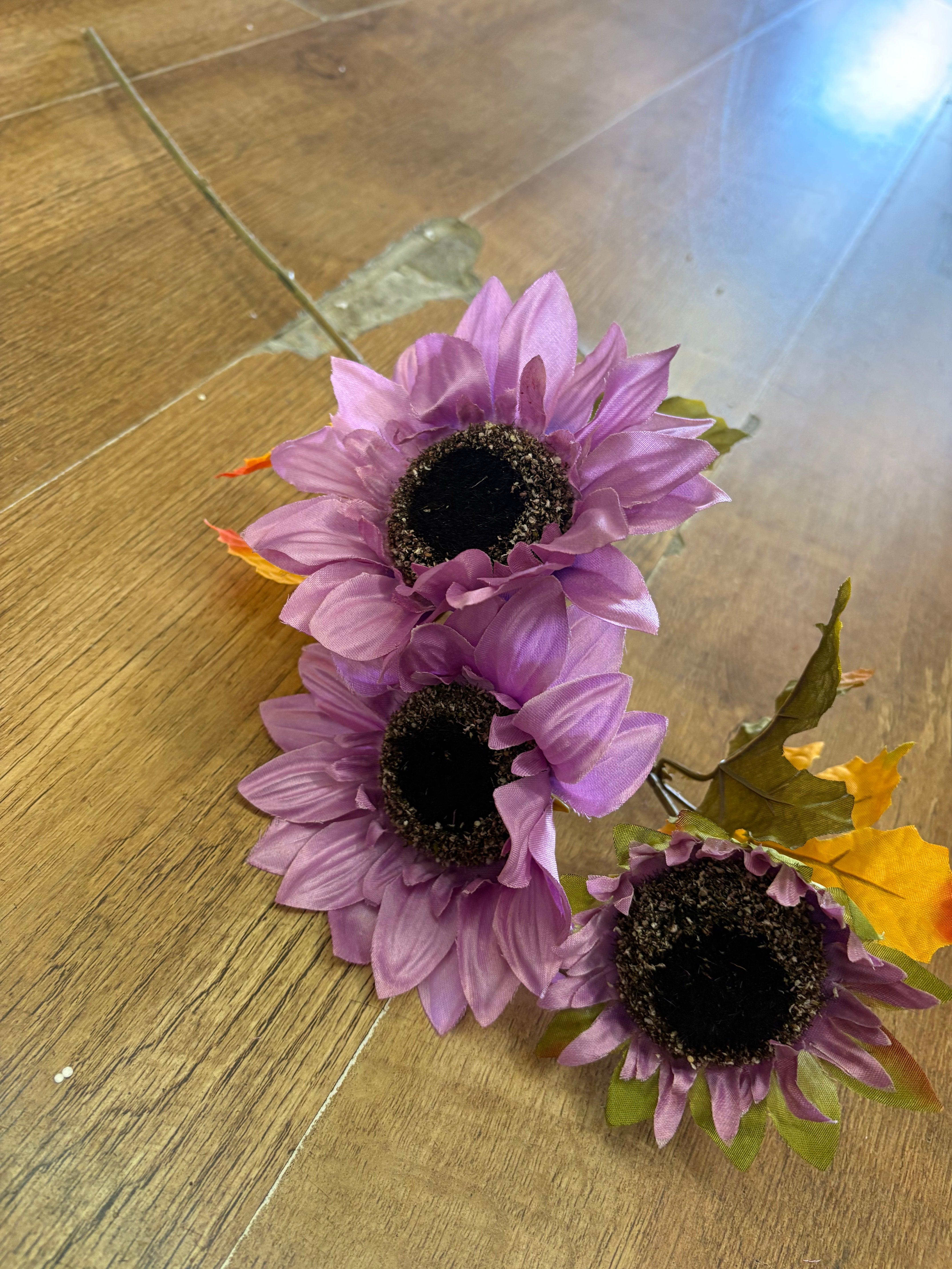 Long stem 3 headed autumnal sunflower spray - 4 colours available