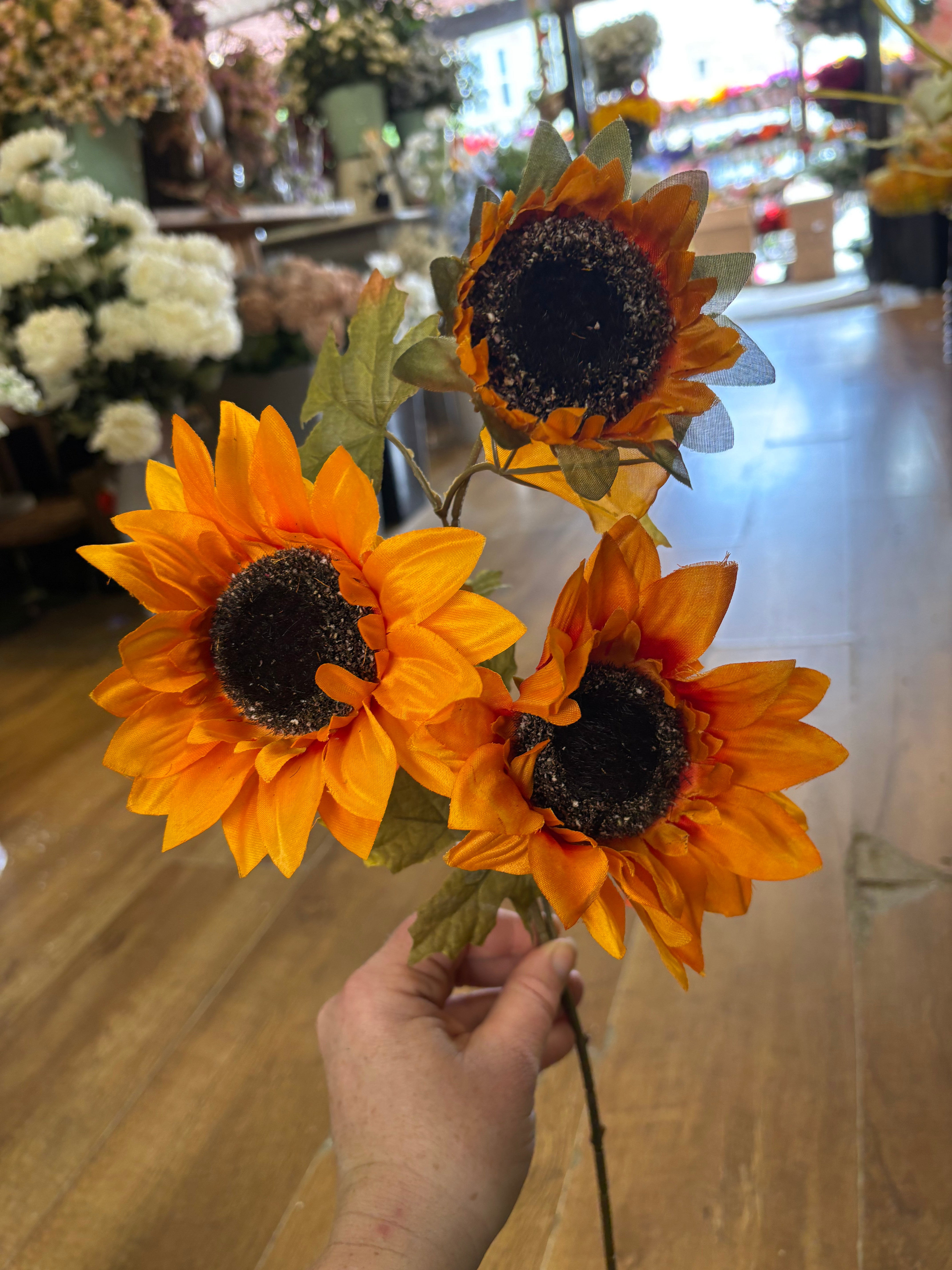 Long stem 3 headed autumnal sunflower spray - 4 colours available