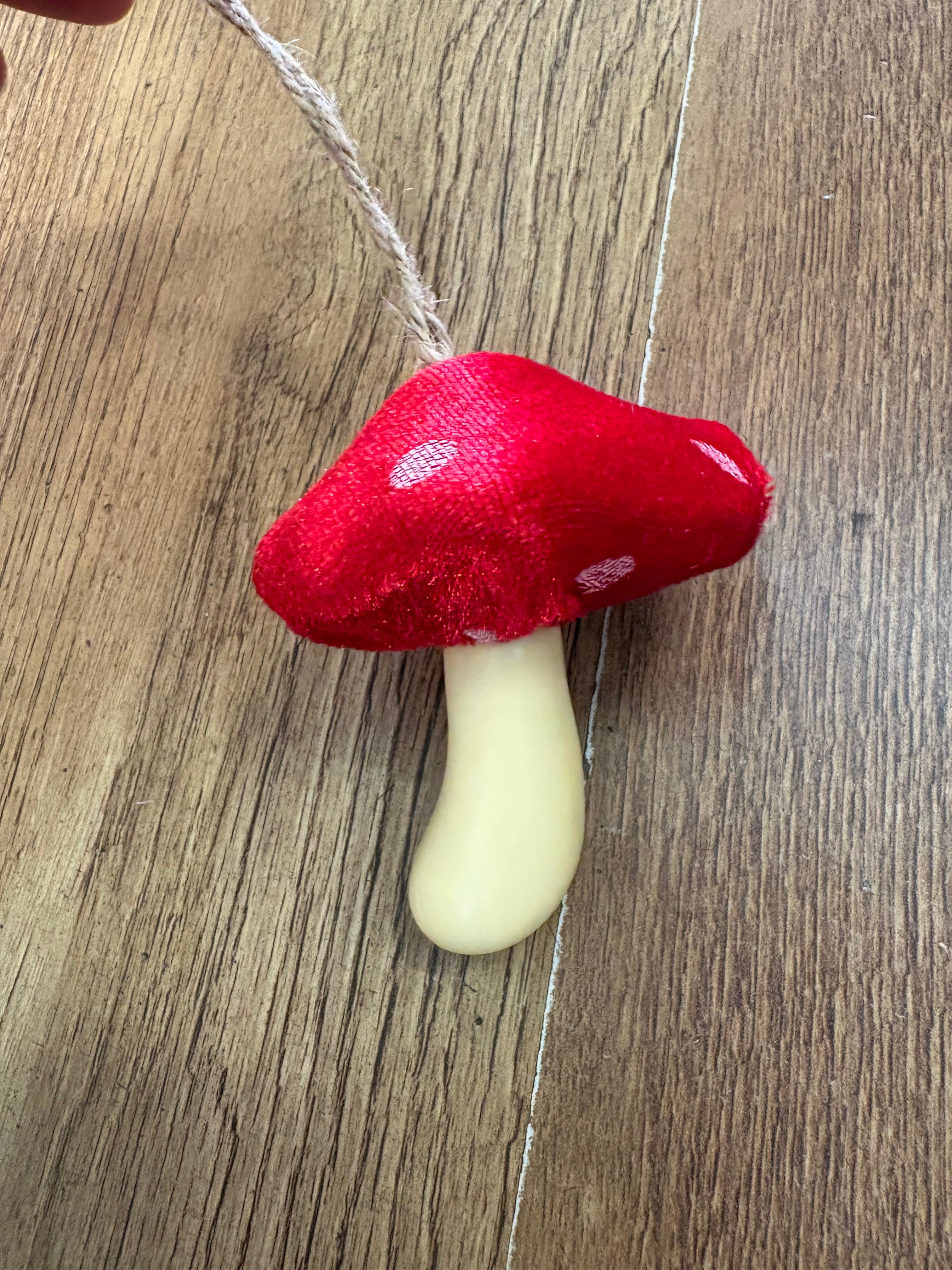 Single hanging velvet toadstool