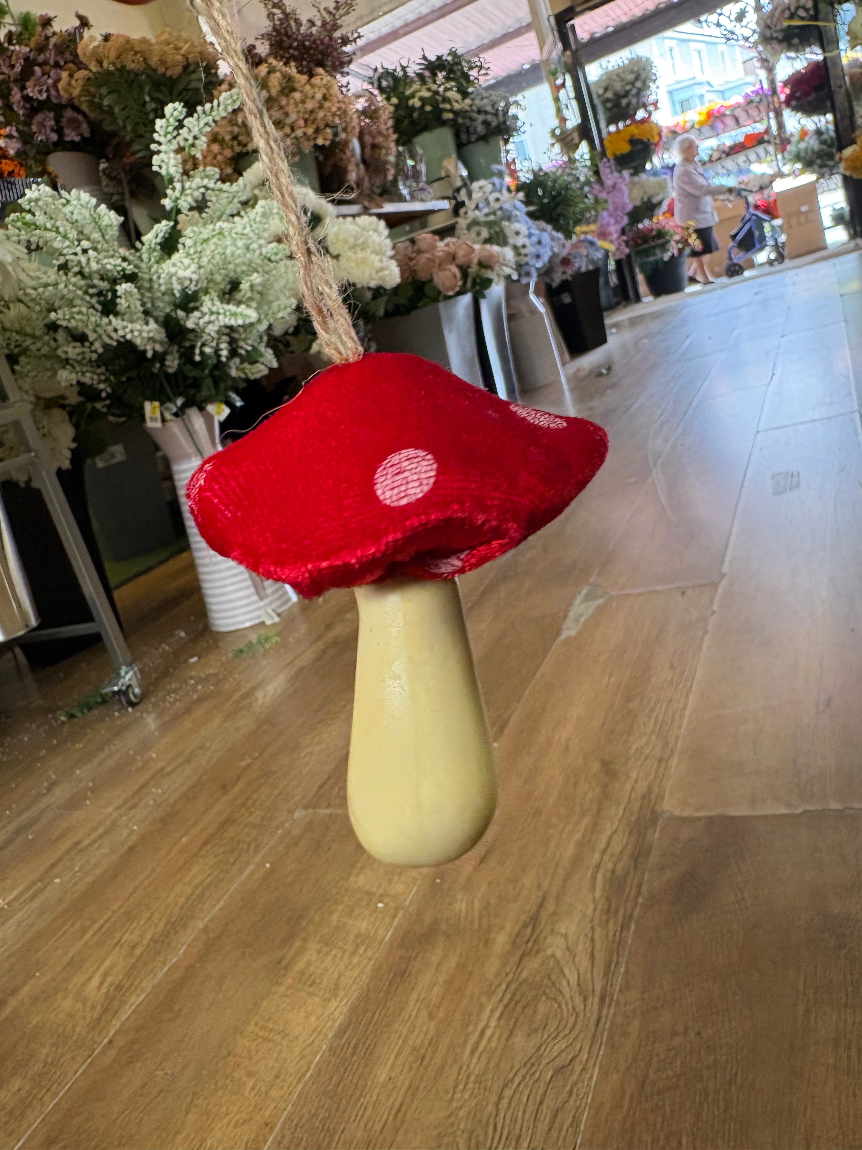 Single hanging velvet toadstool