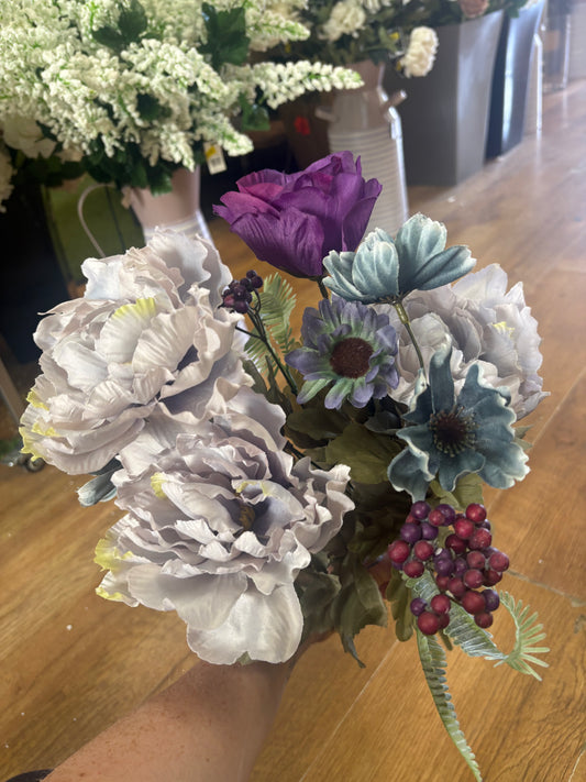 Large peony,rose and gerbera bouquet - grey, blue and purple