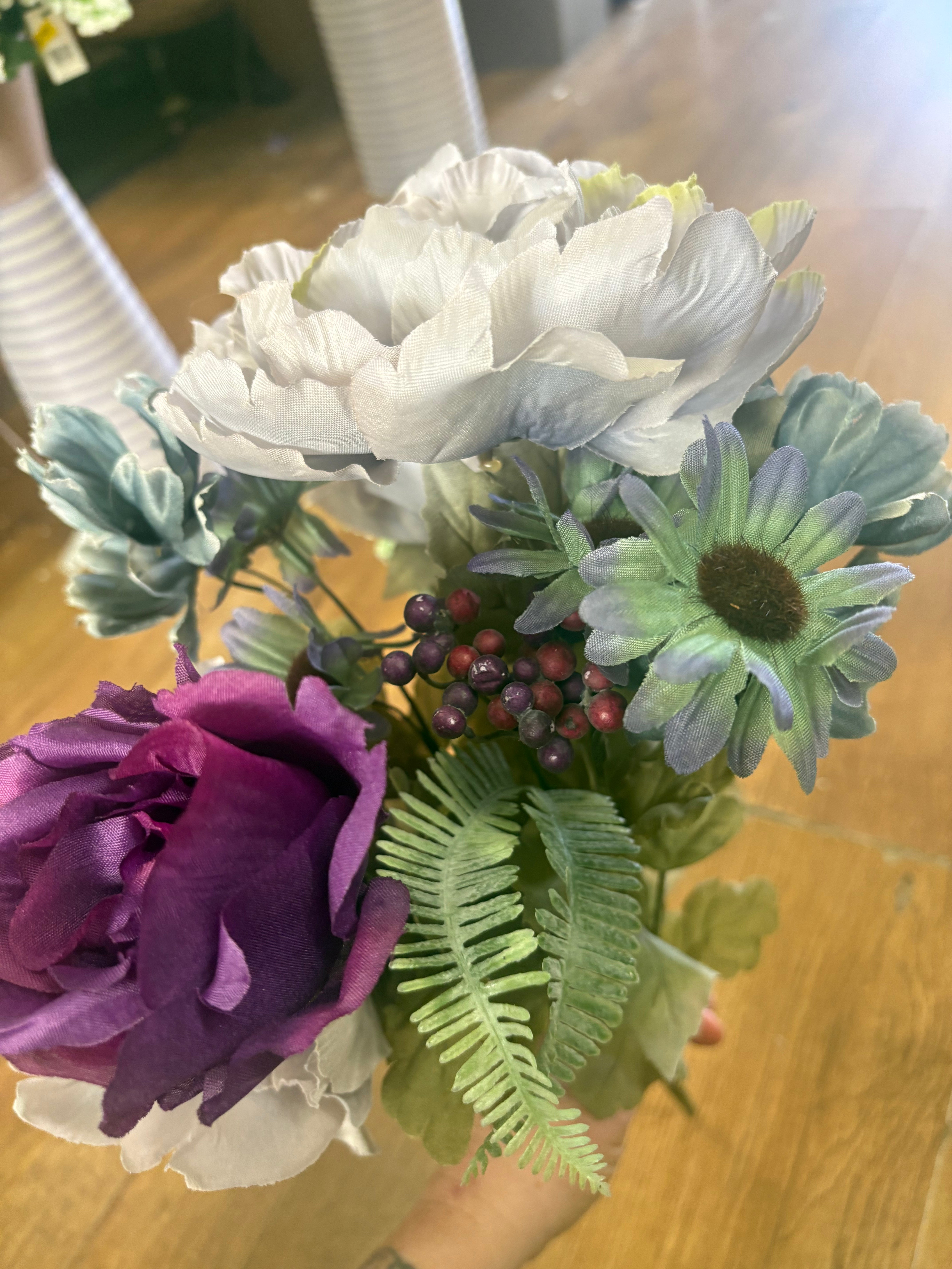 Large peony,rose and gerbera bouquet - grey, blue and purple