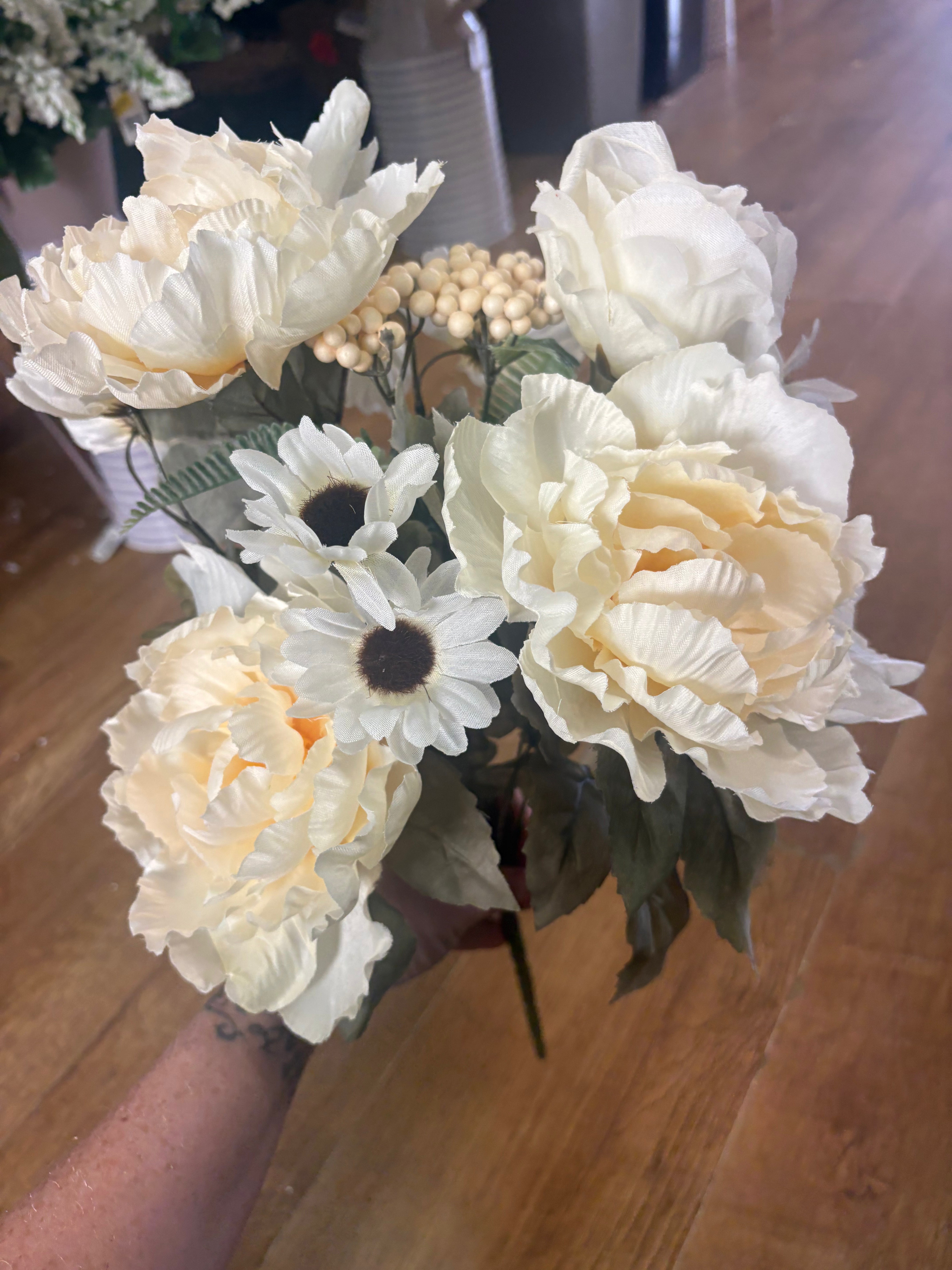 Large peony, rose and gerbera bouquet - cream and ivory
