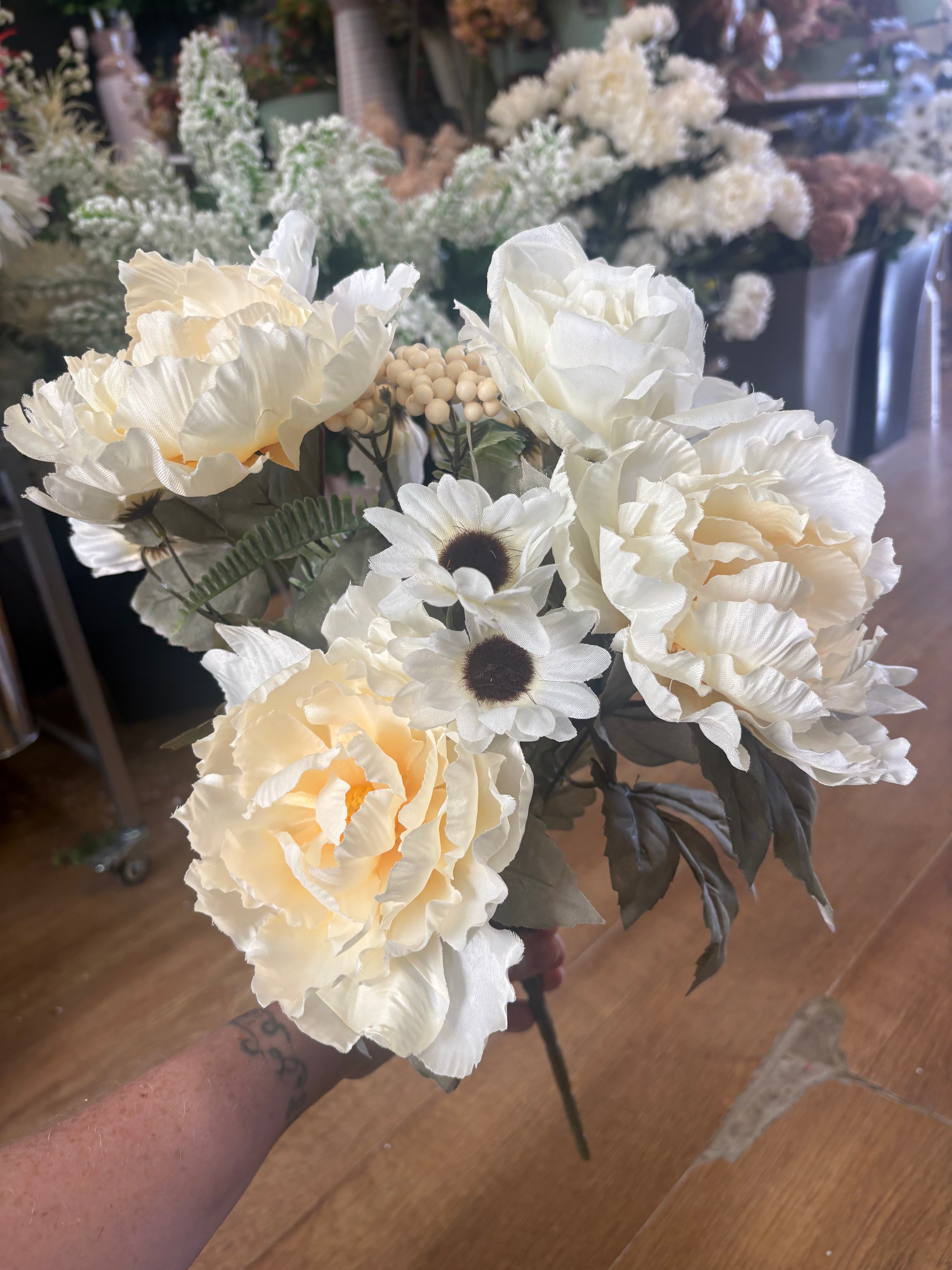 Large peony, rose and gerbera bouquet - cream and ivory