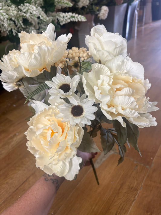 Large peony, rose and gerbera bouquet - cream and ivory