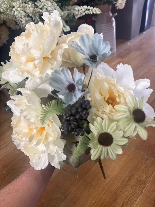Large peony, rose and gerbera bouquet - cream, pale blue and pale green