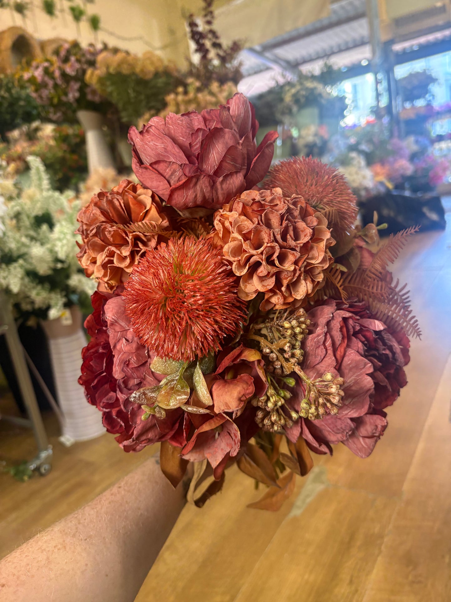 Hand tied dried inspired autumnal wine bridesmaid bouquet - 11 stems of premium florals