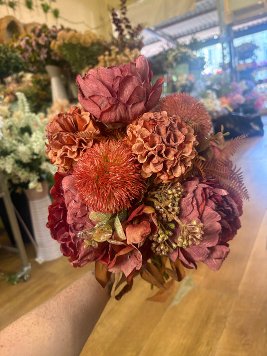 Hand tied dried inspired autumnal wine bridesmaid bouquet - 11 stems of premium florals
