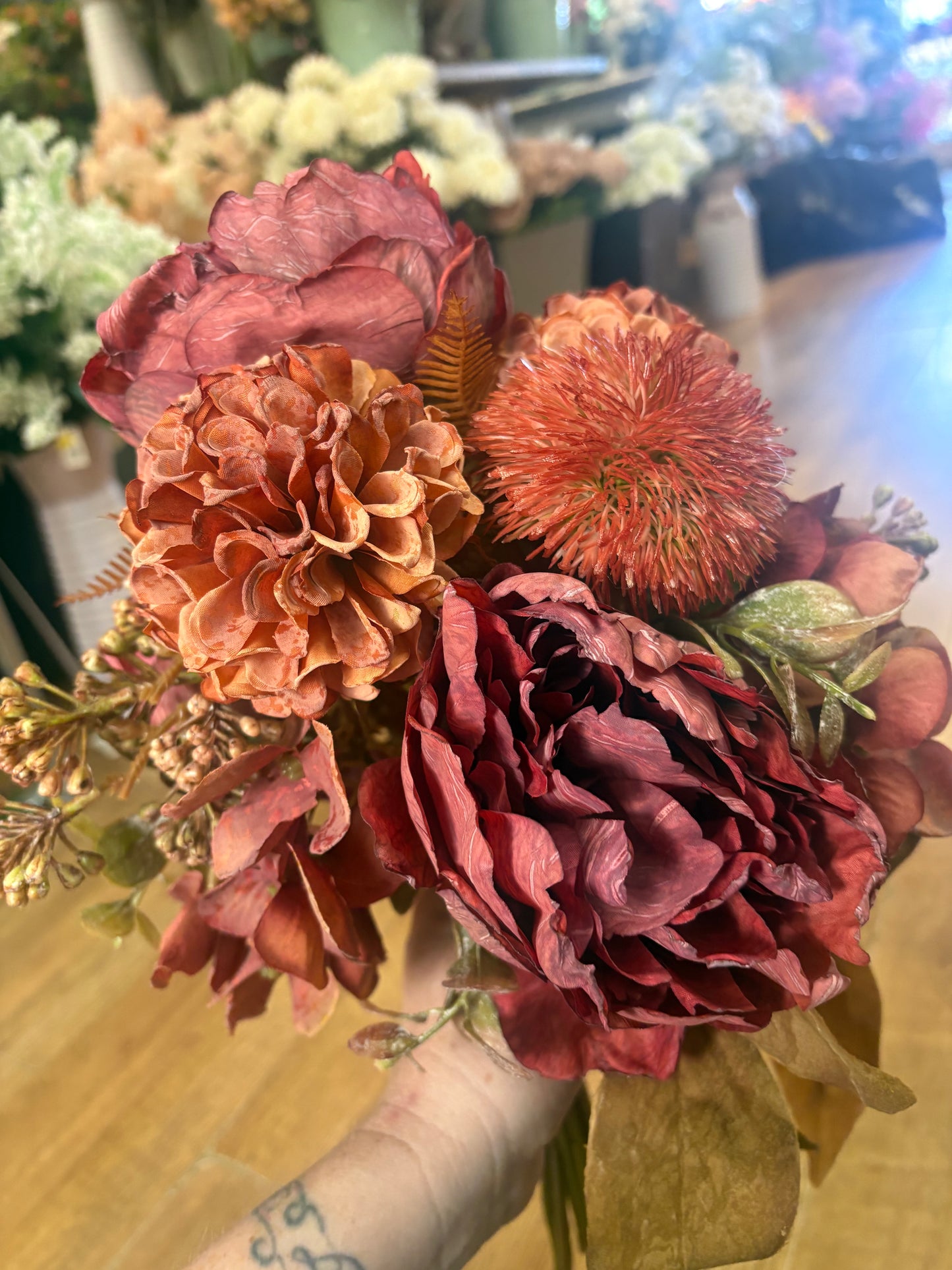 Hand tied dried inspired autumnal wine bridesmaid bouquet - 11 stems of premium florals