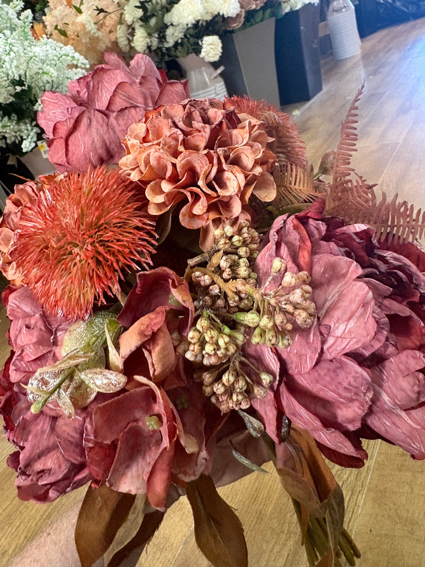 Hand tied dried inspired autumnal wine bridesmaid bouquet - 11 stems of premium florals