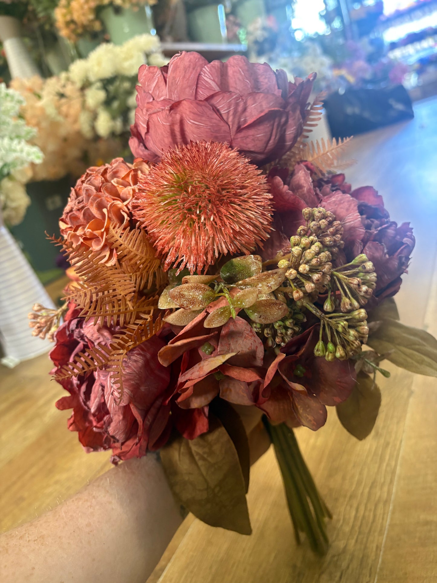 Hand tied dried inspired autumnal wine bridesmaid bouquet - 11 stems of premium florals