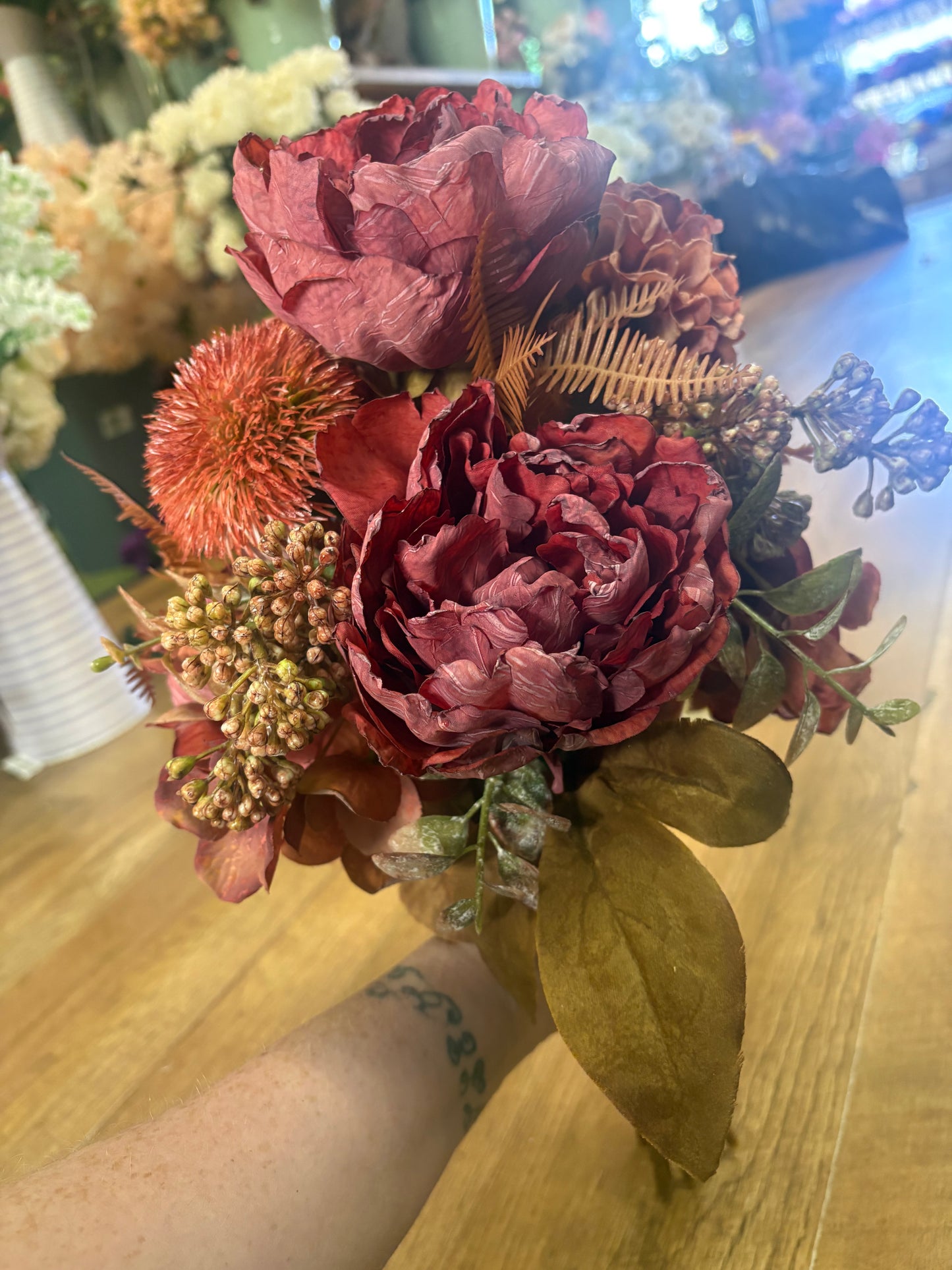 Hand tied dried inspired autumnal wine bridesmaid bouquet - 11 stems of premium florals