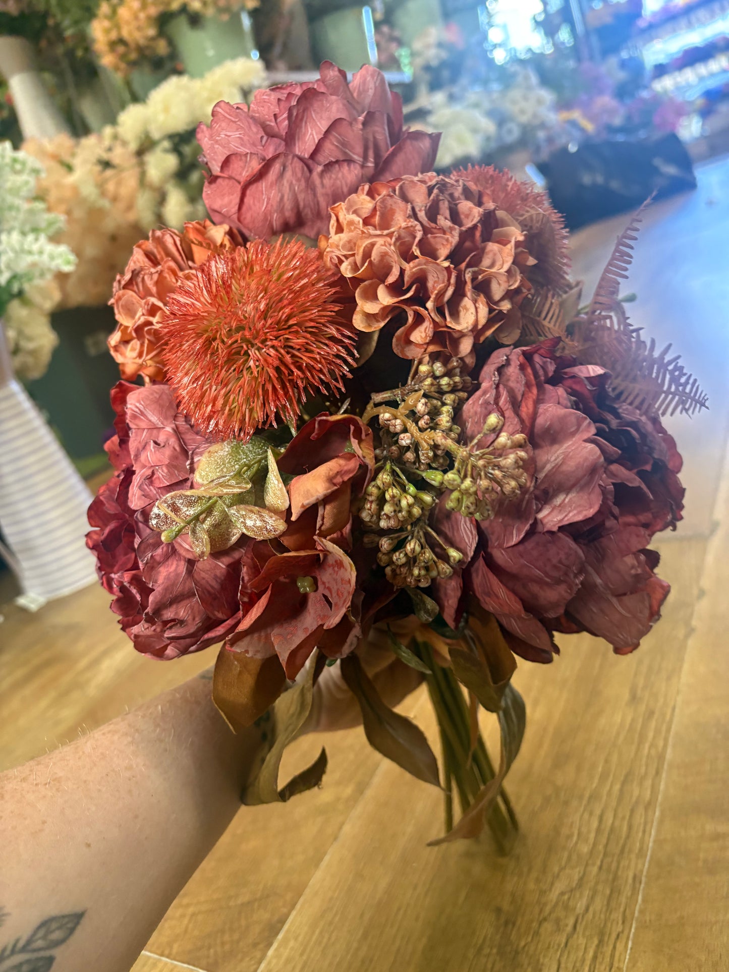 Hand tied dried inspired autumnal wine bridesmaid bouquet - 11 stems of premium florals