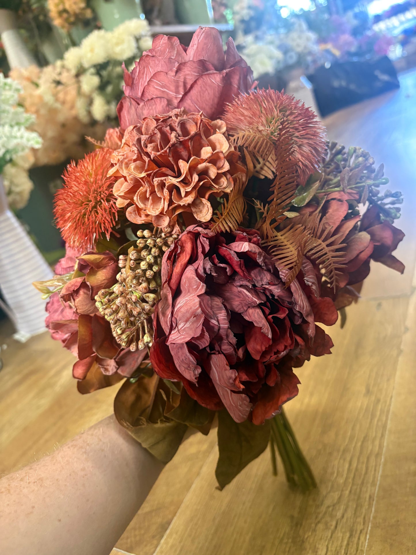 Hand tied dried inspired autumnal wine bridesmaid bouquet - 11 stems of premium florals